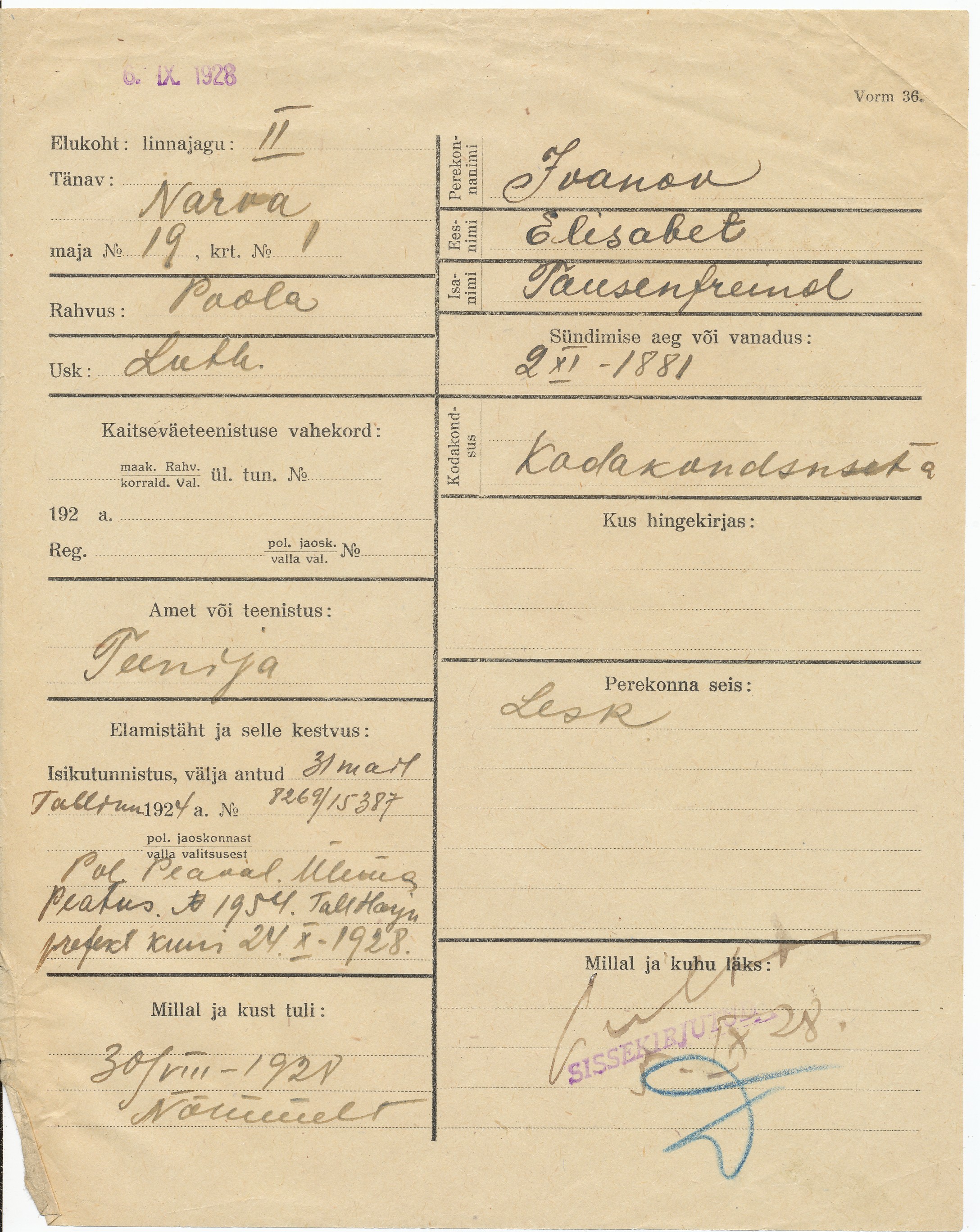 Ivanov, Elisabet, Tausenfreind