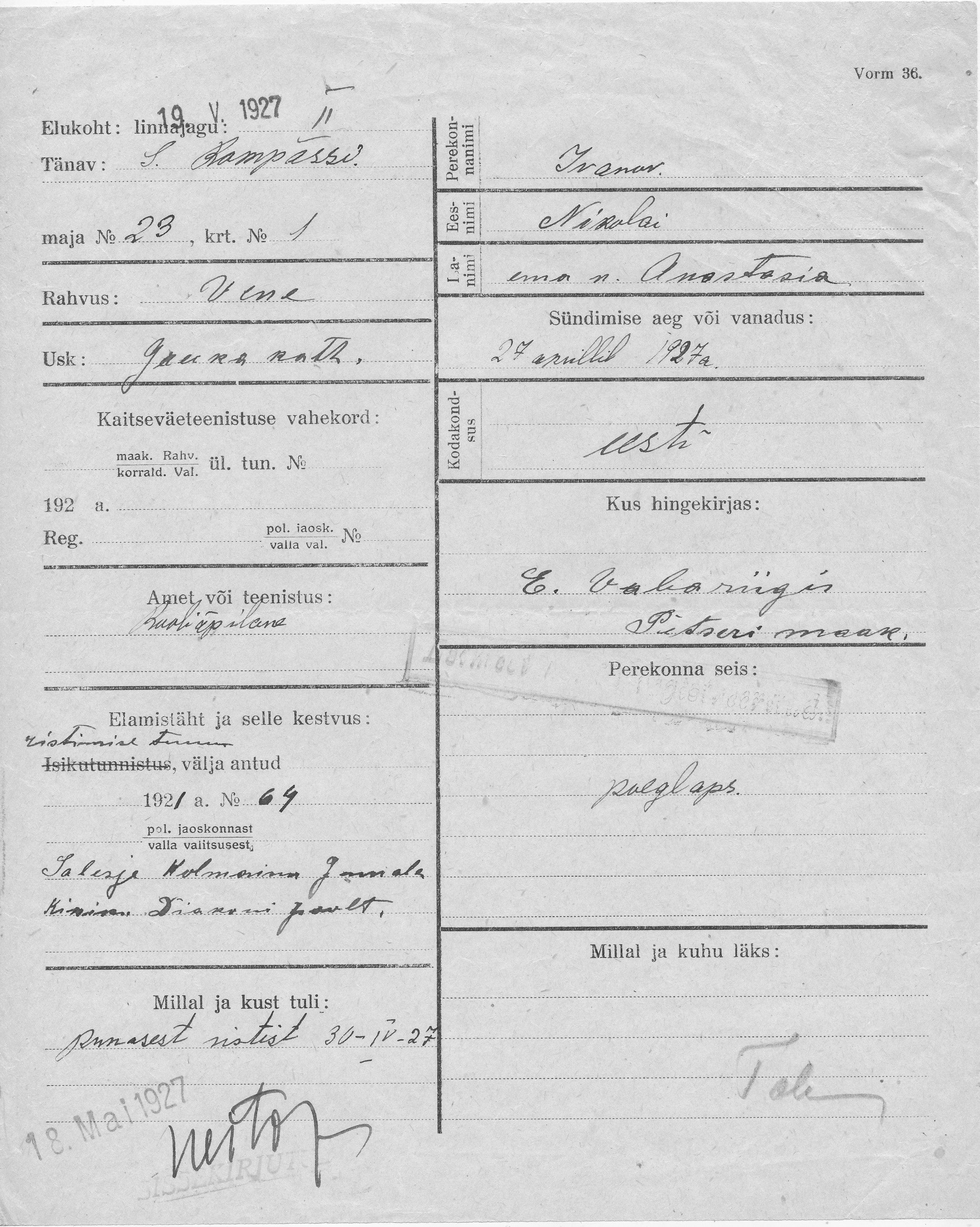 Ivanov, Nikolai, Anastasia