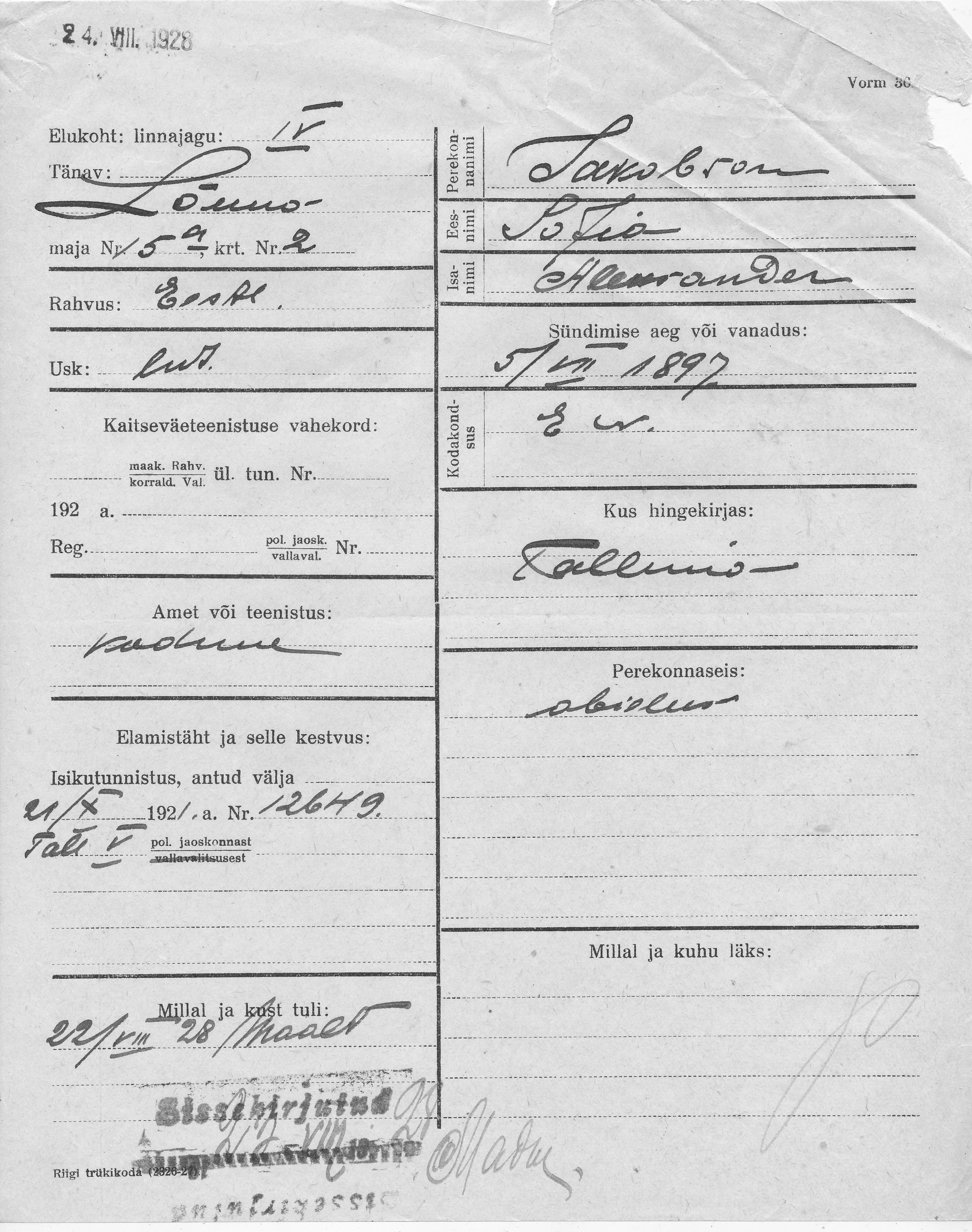 Jakobson, Sofia, Aleksander