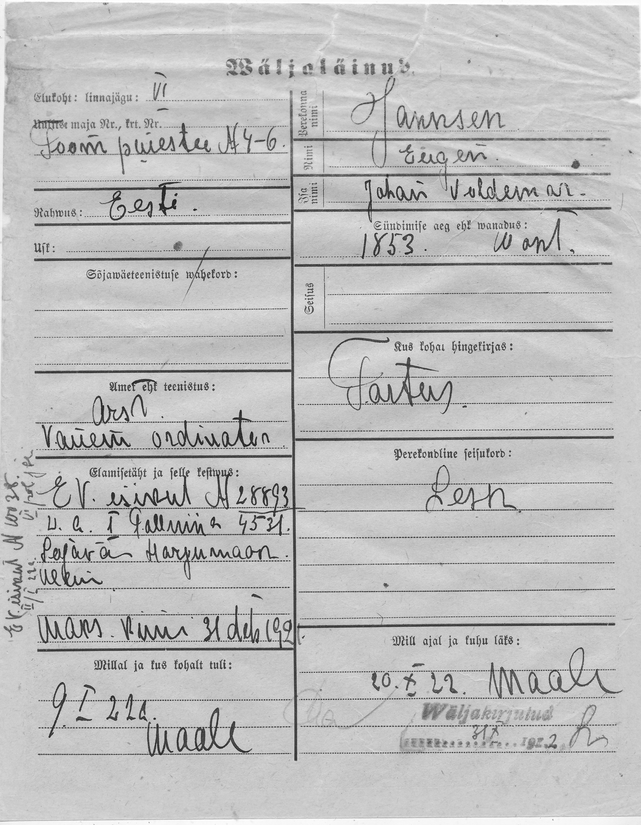 Jannsen, Eugen, Johan Voldemar