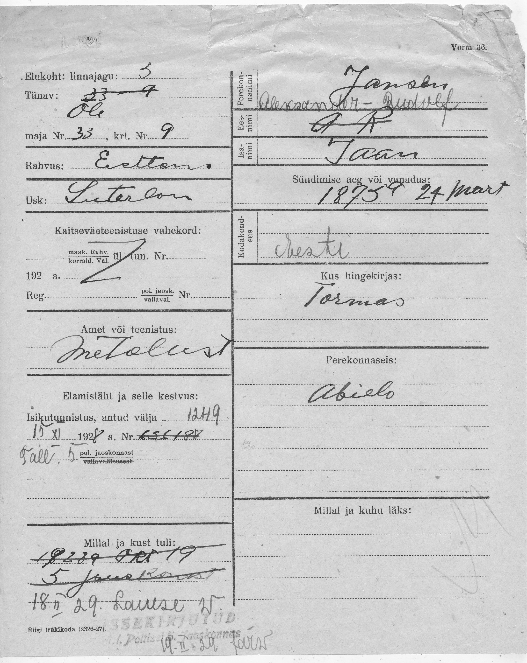 Janson, Aleksander-Rudolf, Jaan