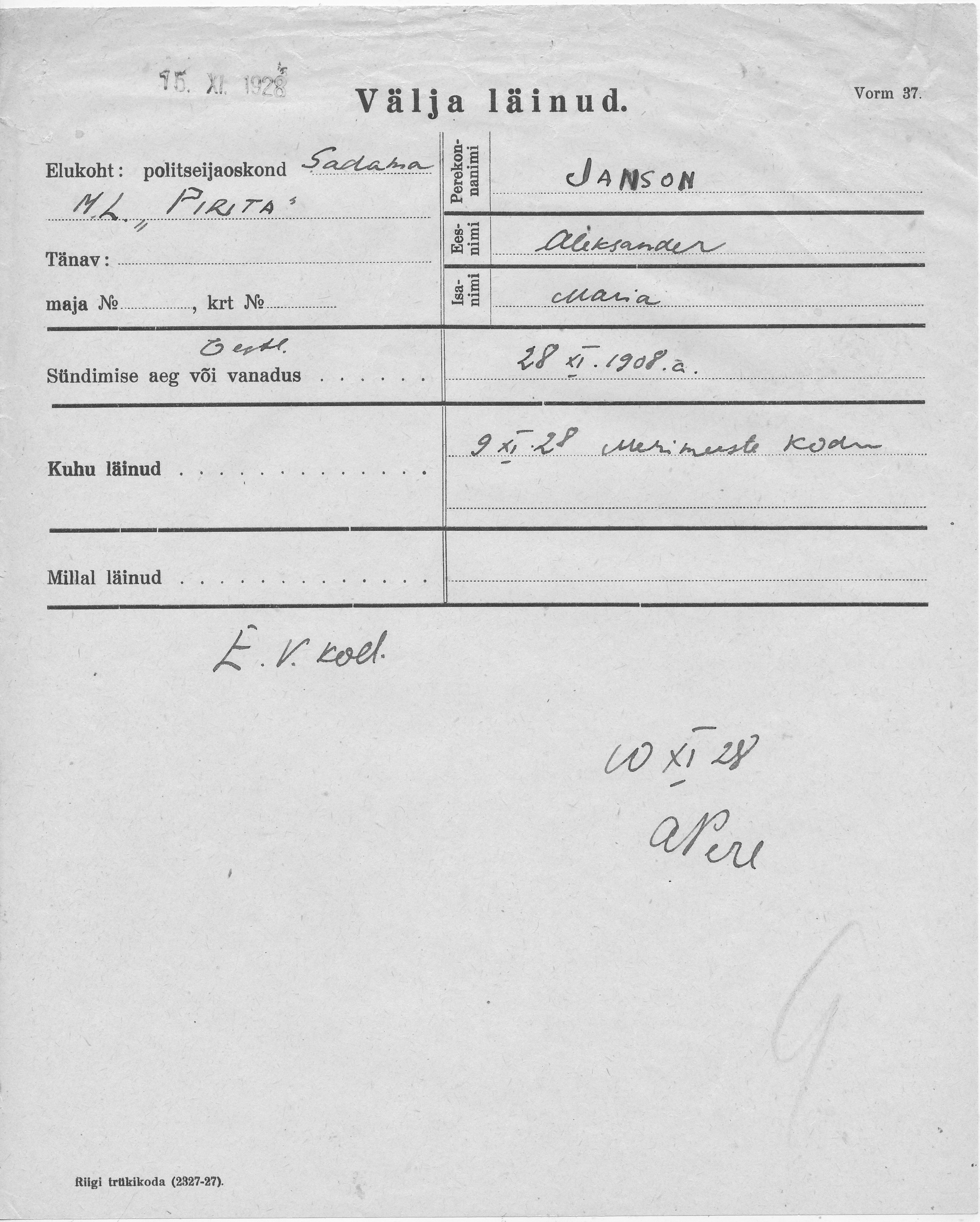 Janson, Aleksander, Maria