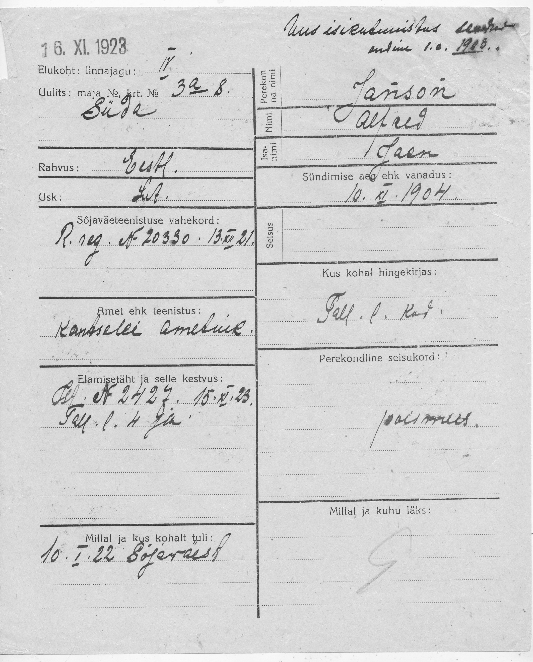 Janson, Alfred, Jaan