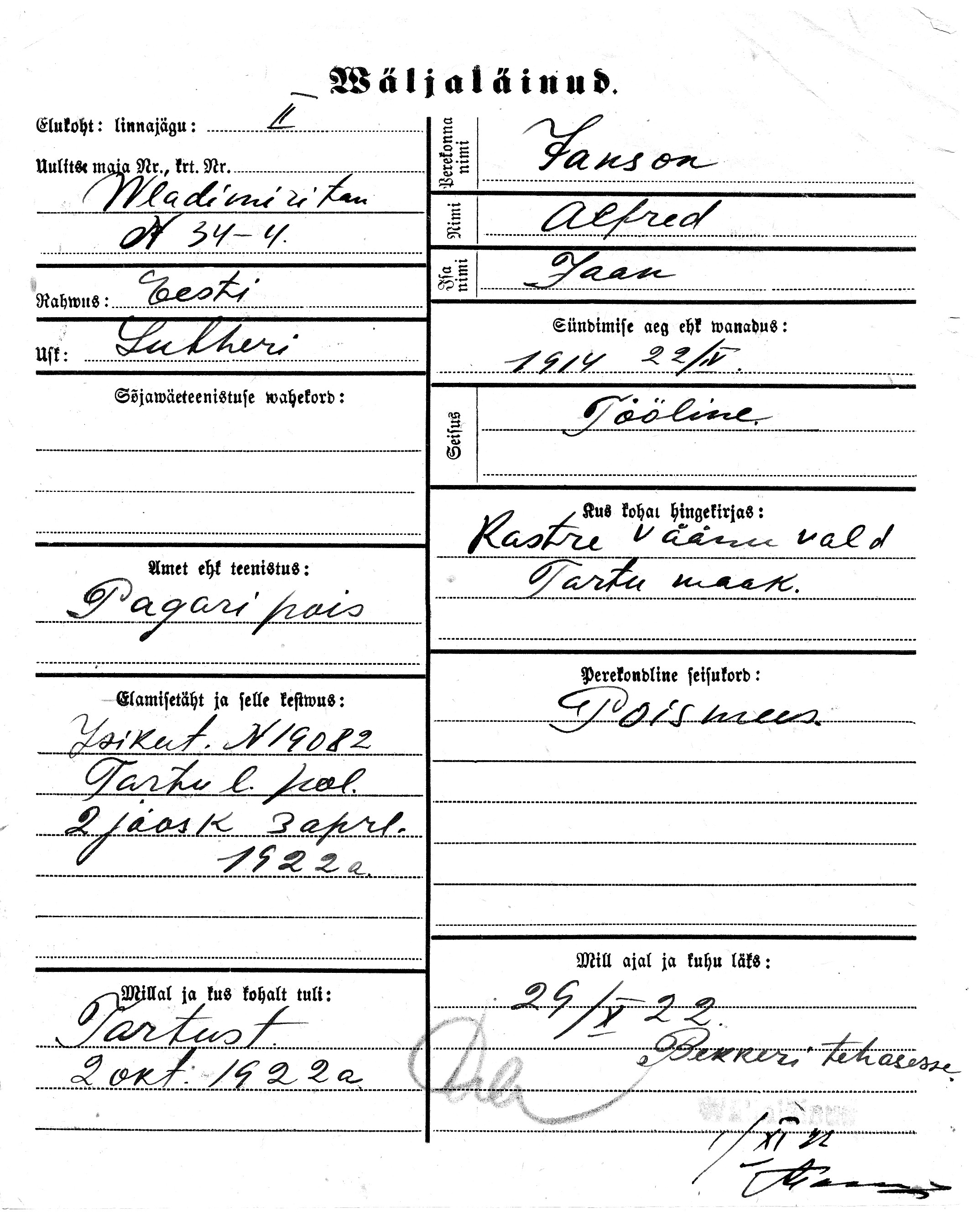 Janson, Alfred, Jaan