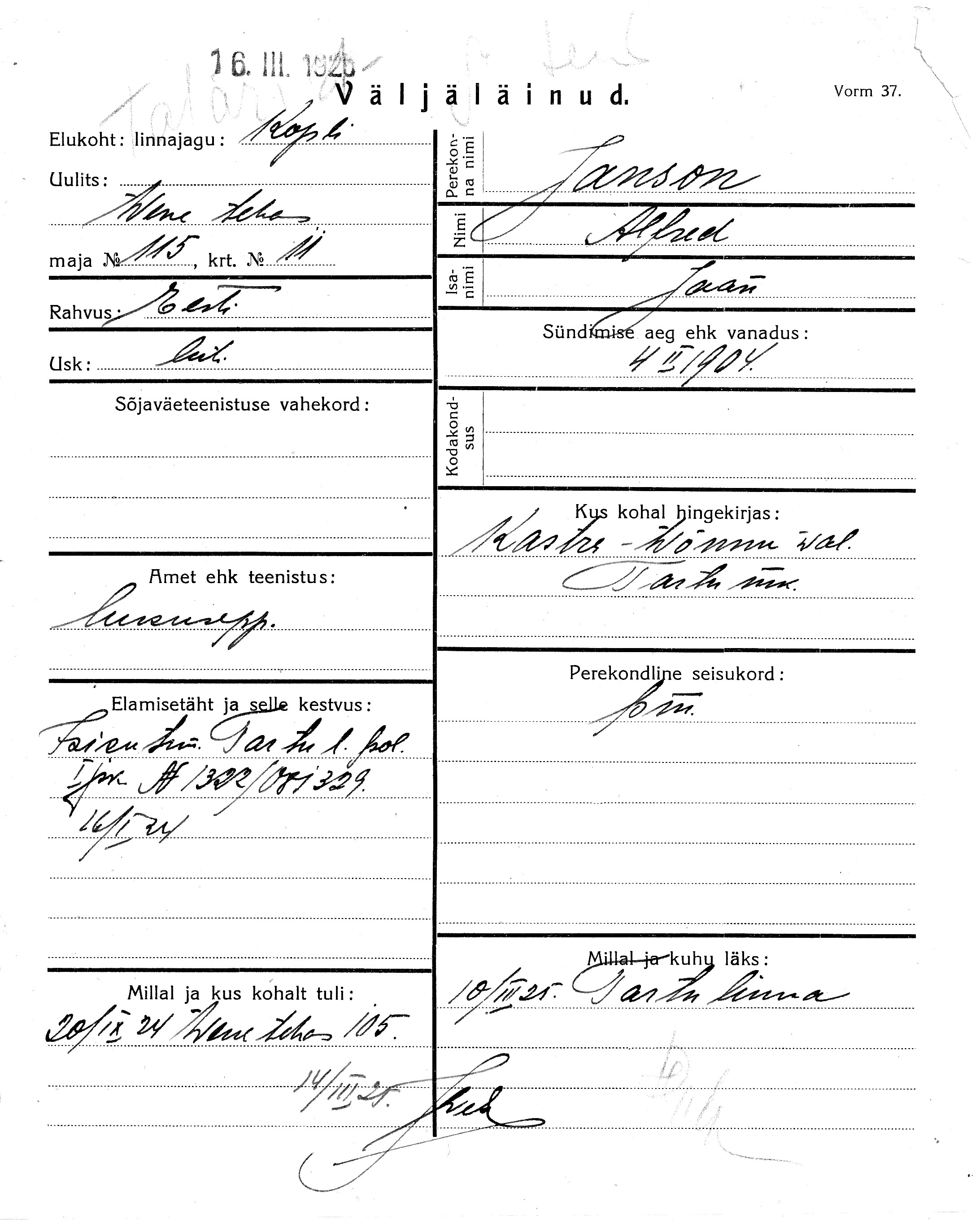 Janson, Alfred, Jaan