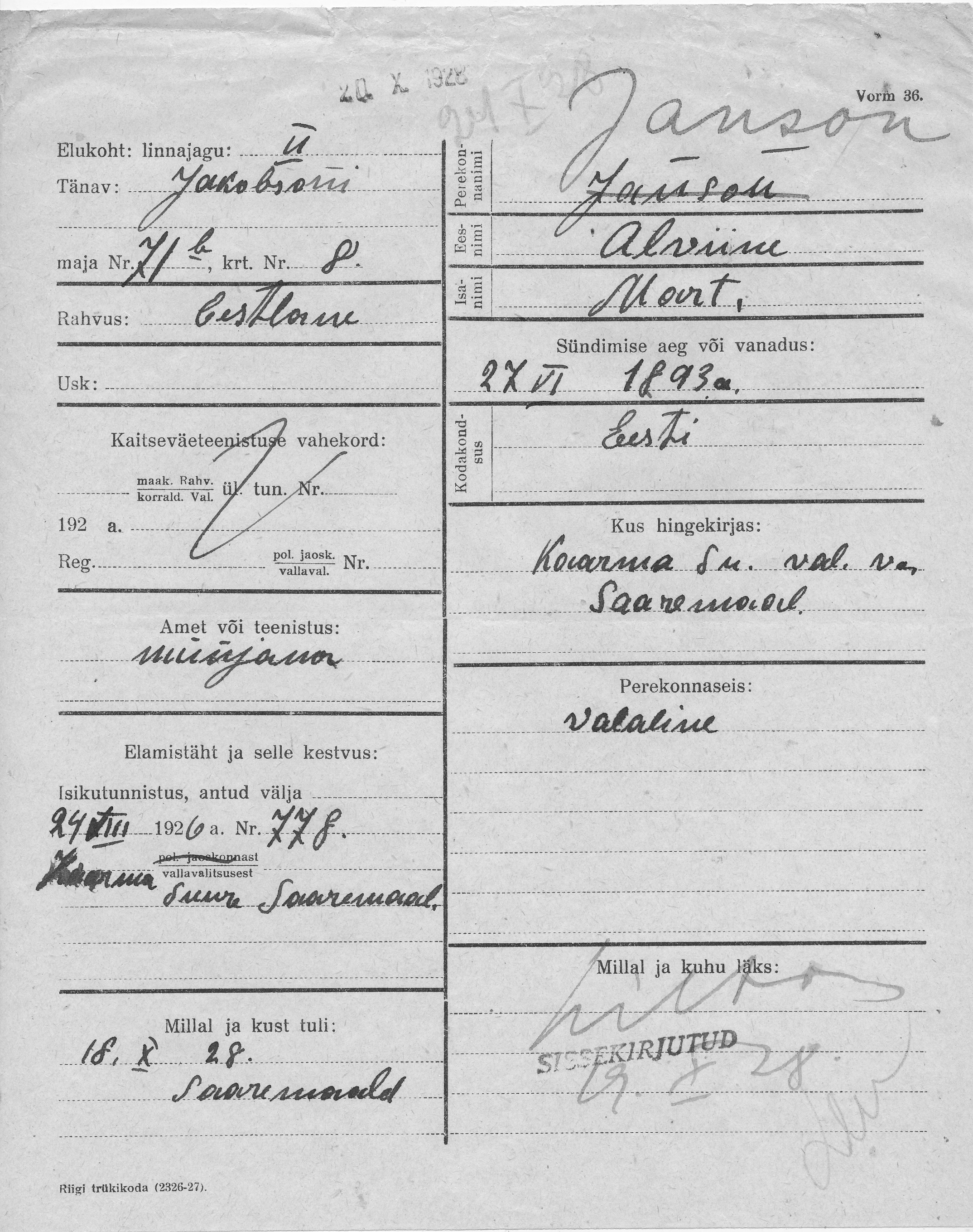 Janson, Alviine, Mart