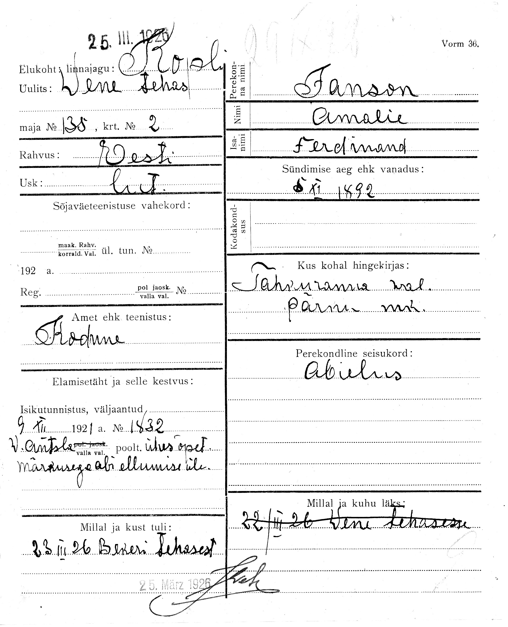 Janson, Amalie, Ferdinand