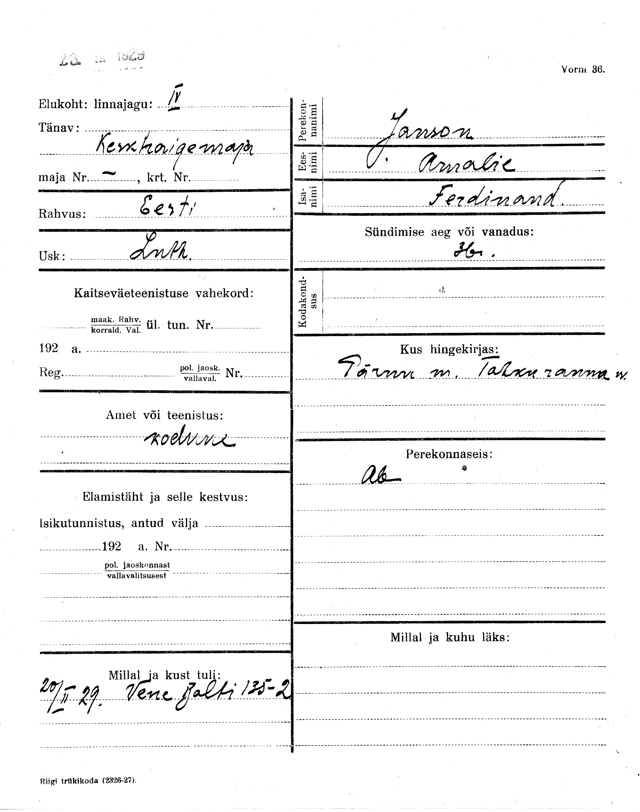 Janson, Amalie, Ferdinand