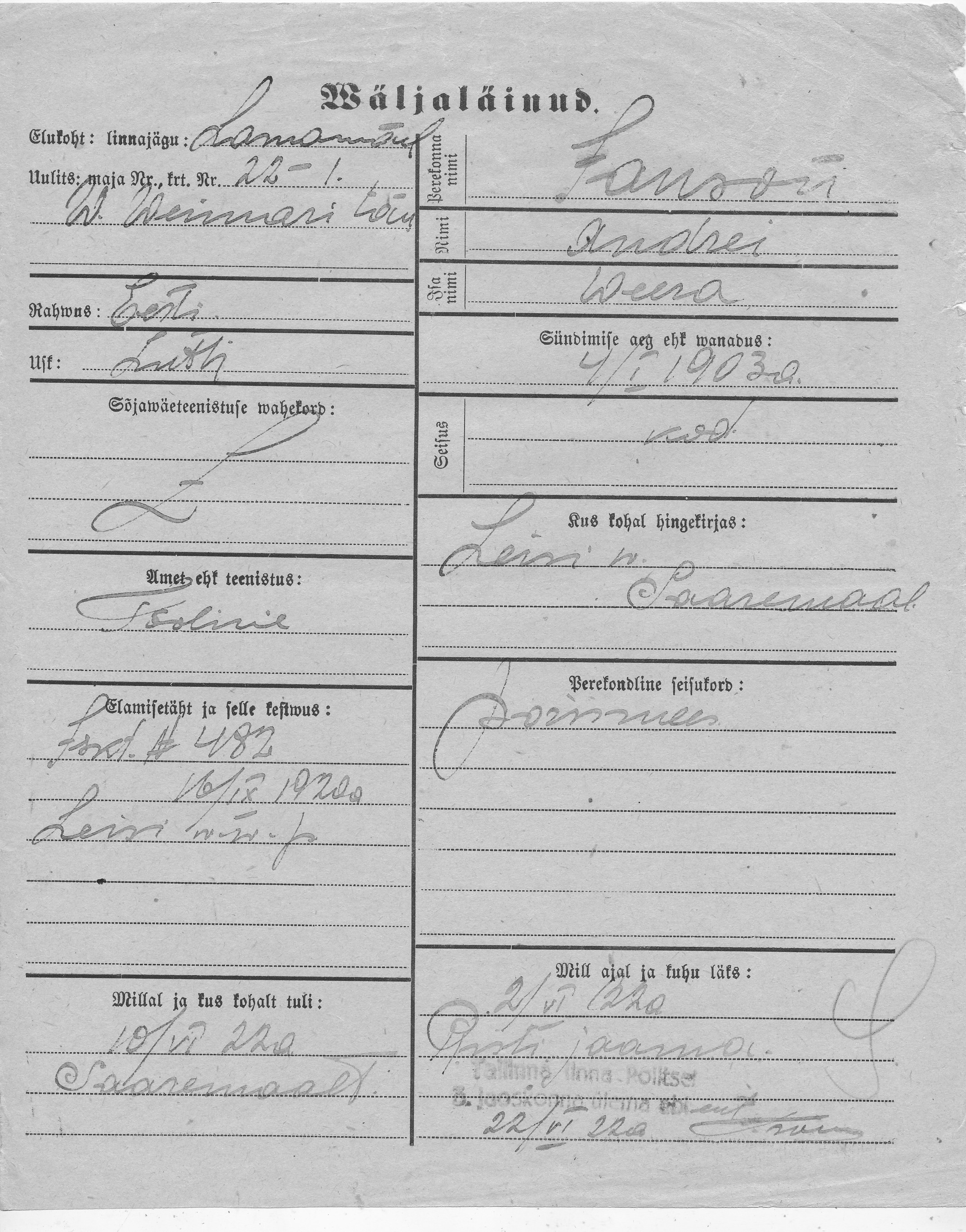 Janson, Andrei, Weera