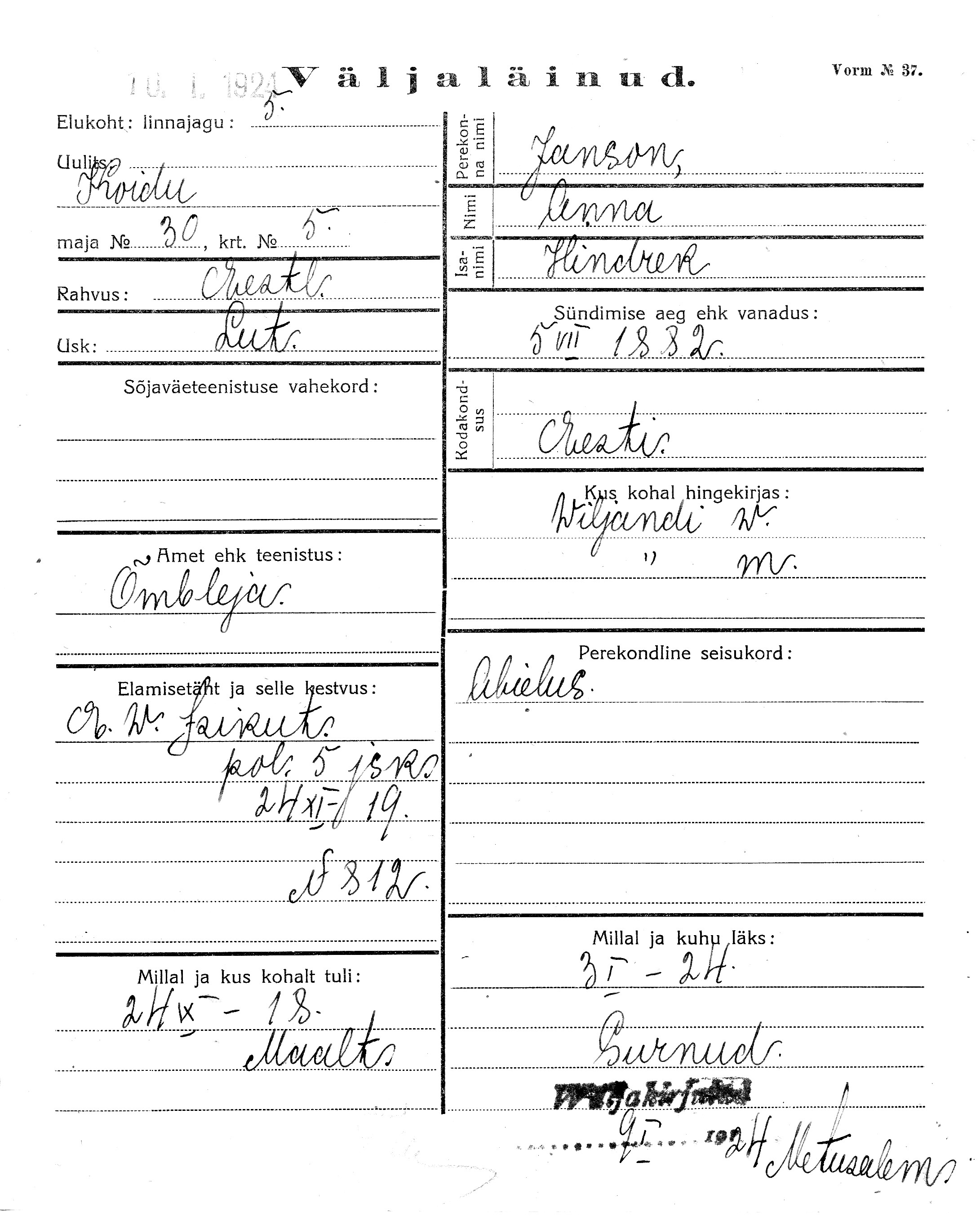 Janson, Anna, Hindrek