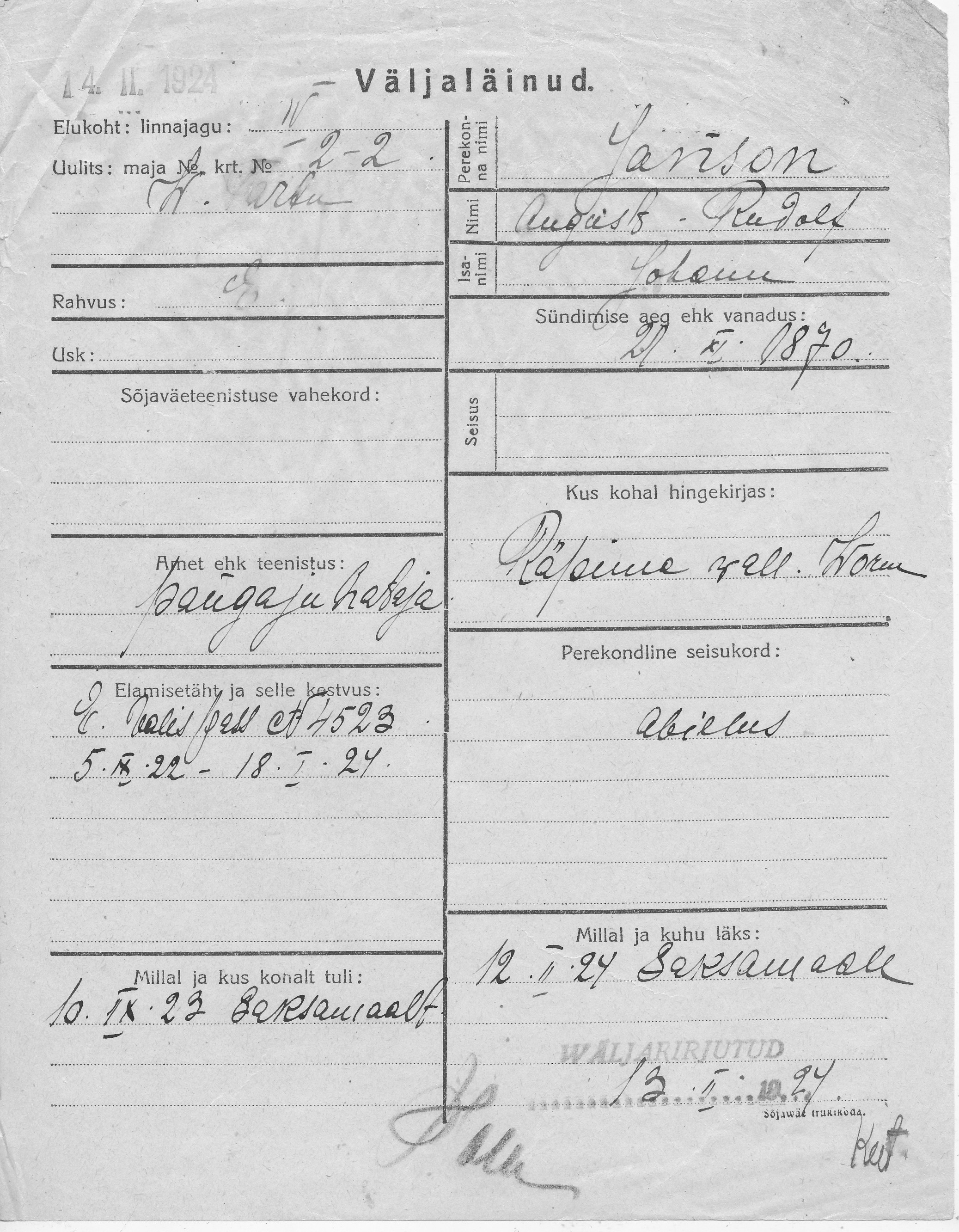 Janson, August-Rudolf, Johann