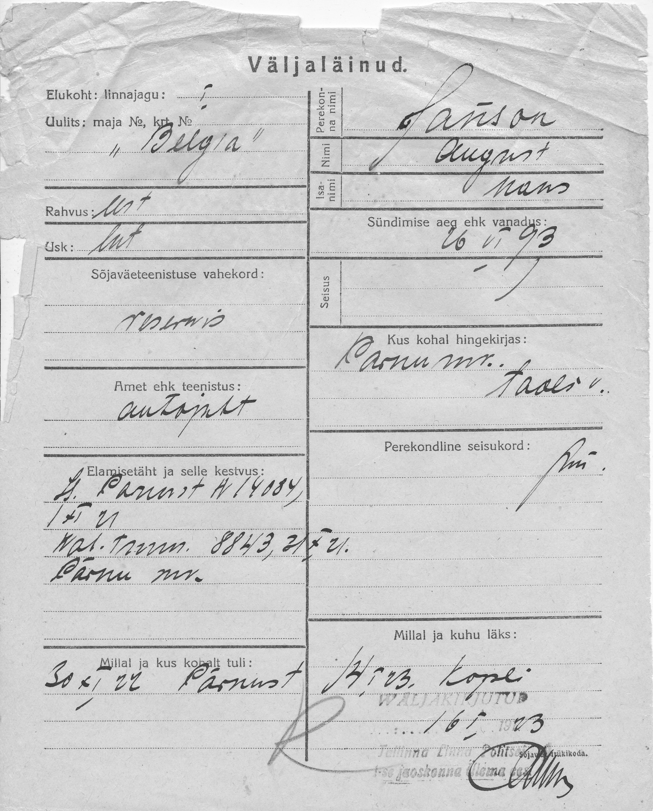 Janson, August, Hans