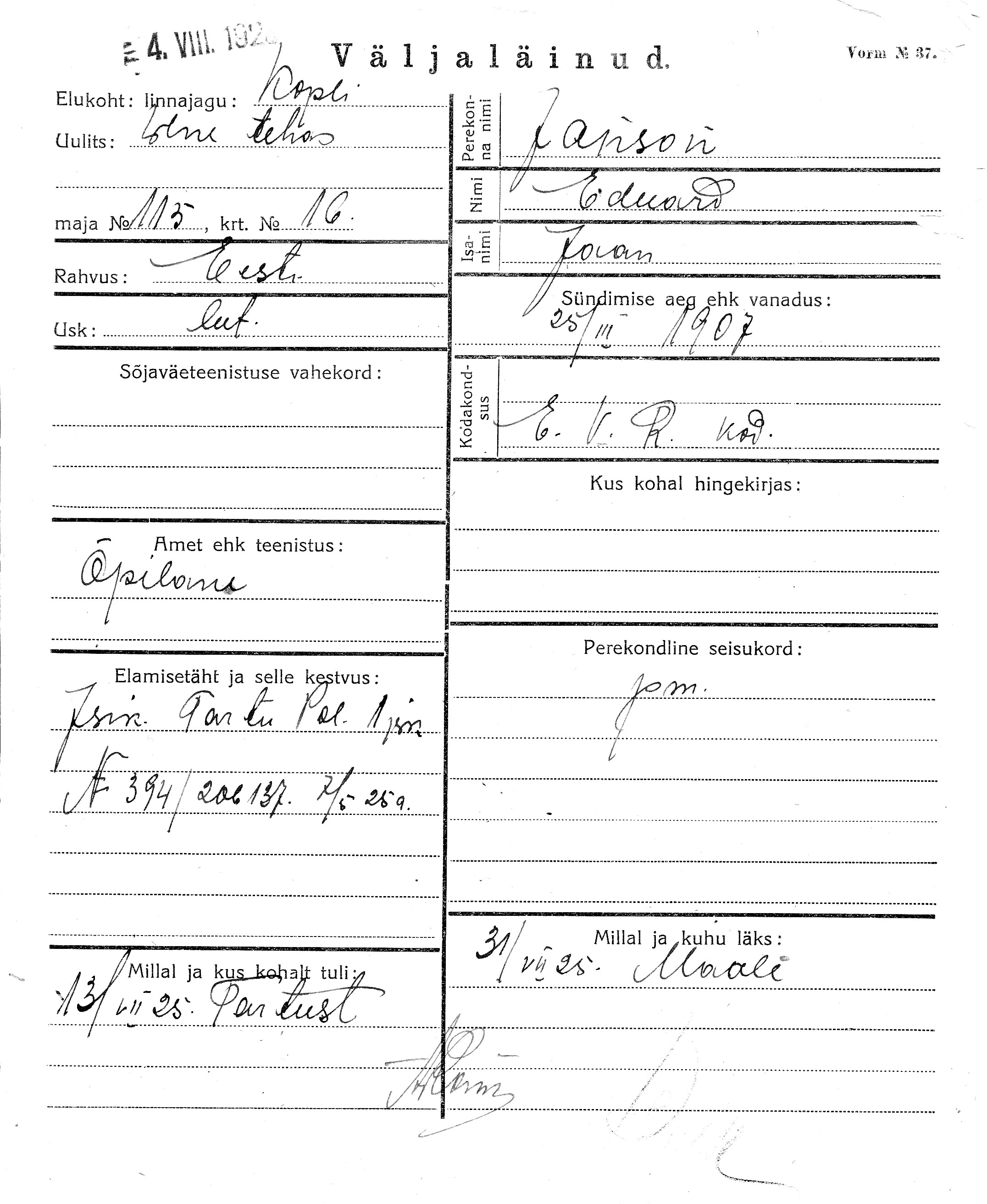 Janson, Eduard, Jaan