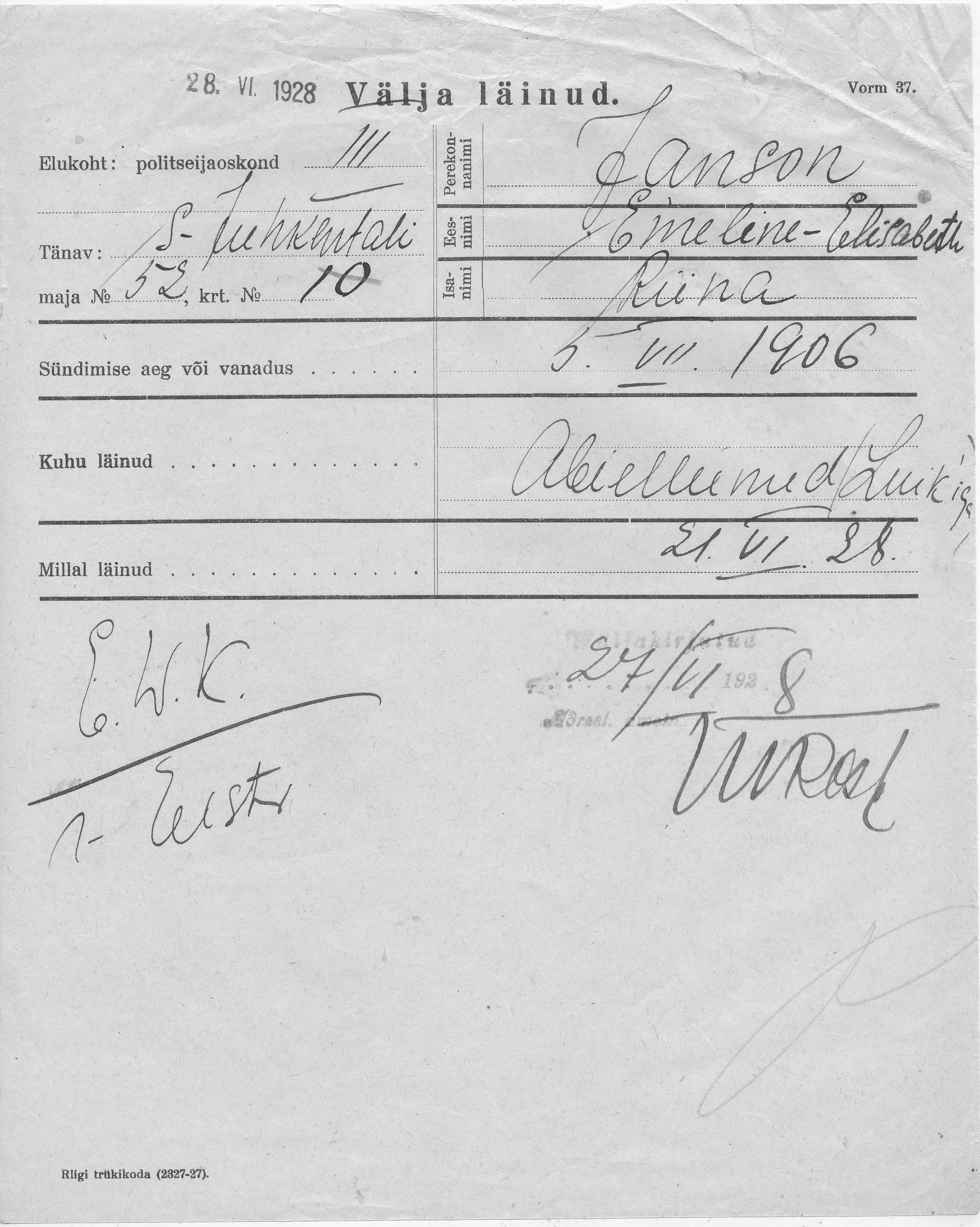 Janson, Emeline-Elisabeth, Riina