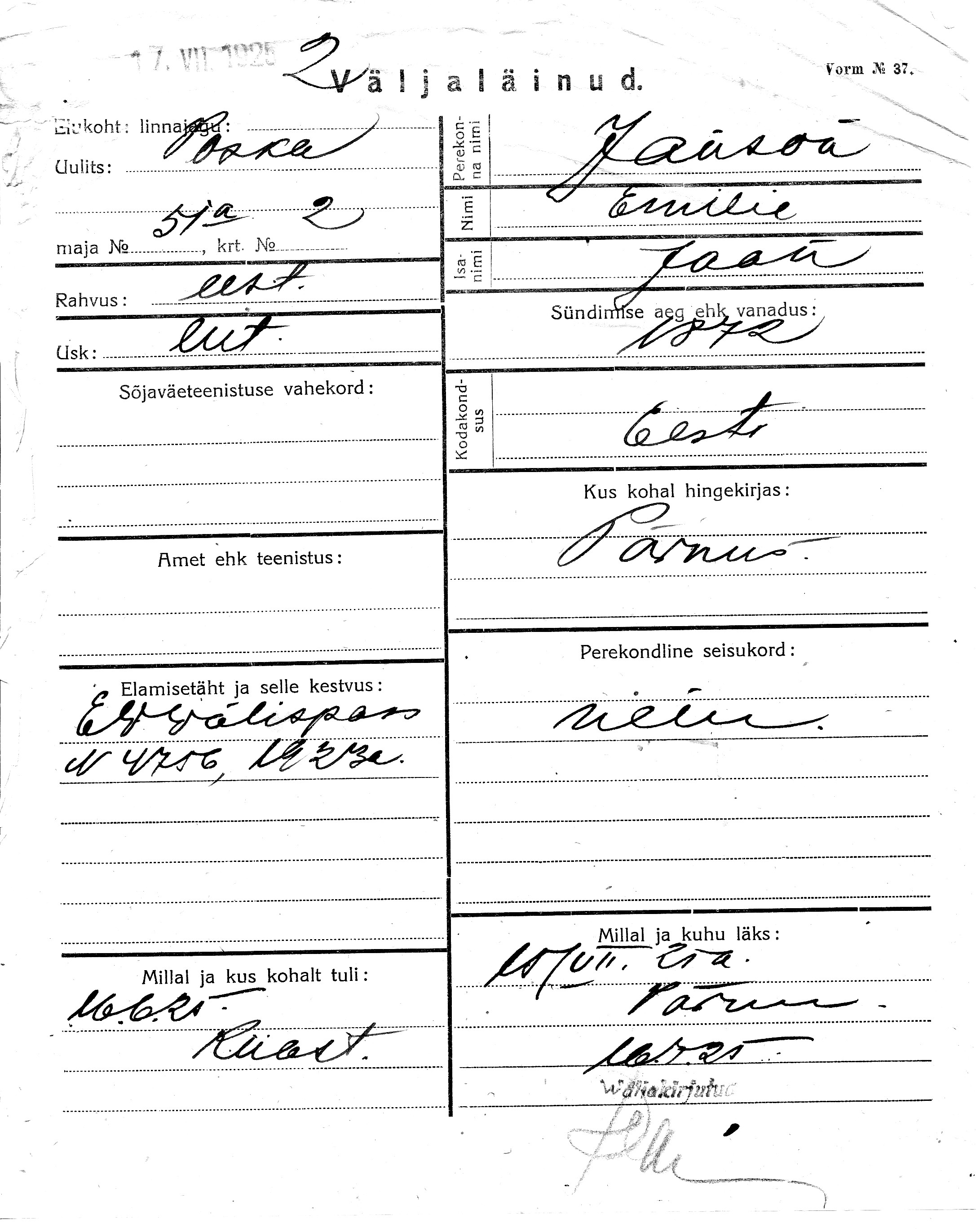 Janson, Emilie, Jaan