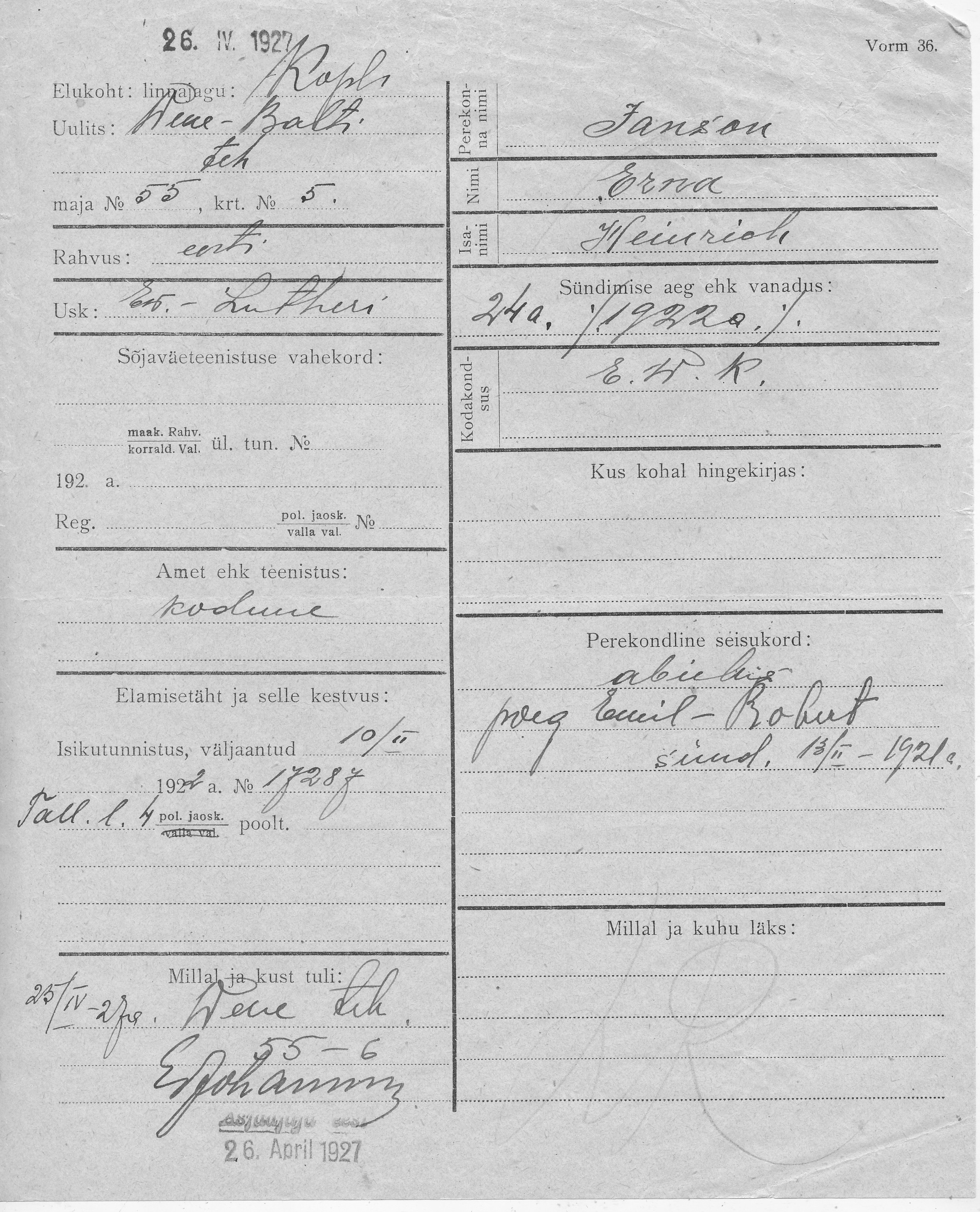 Janson, Erna, Heinrich