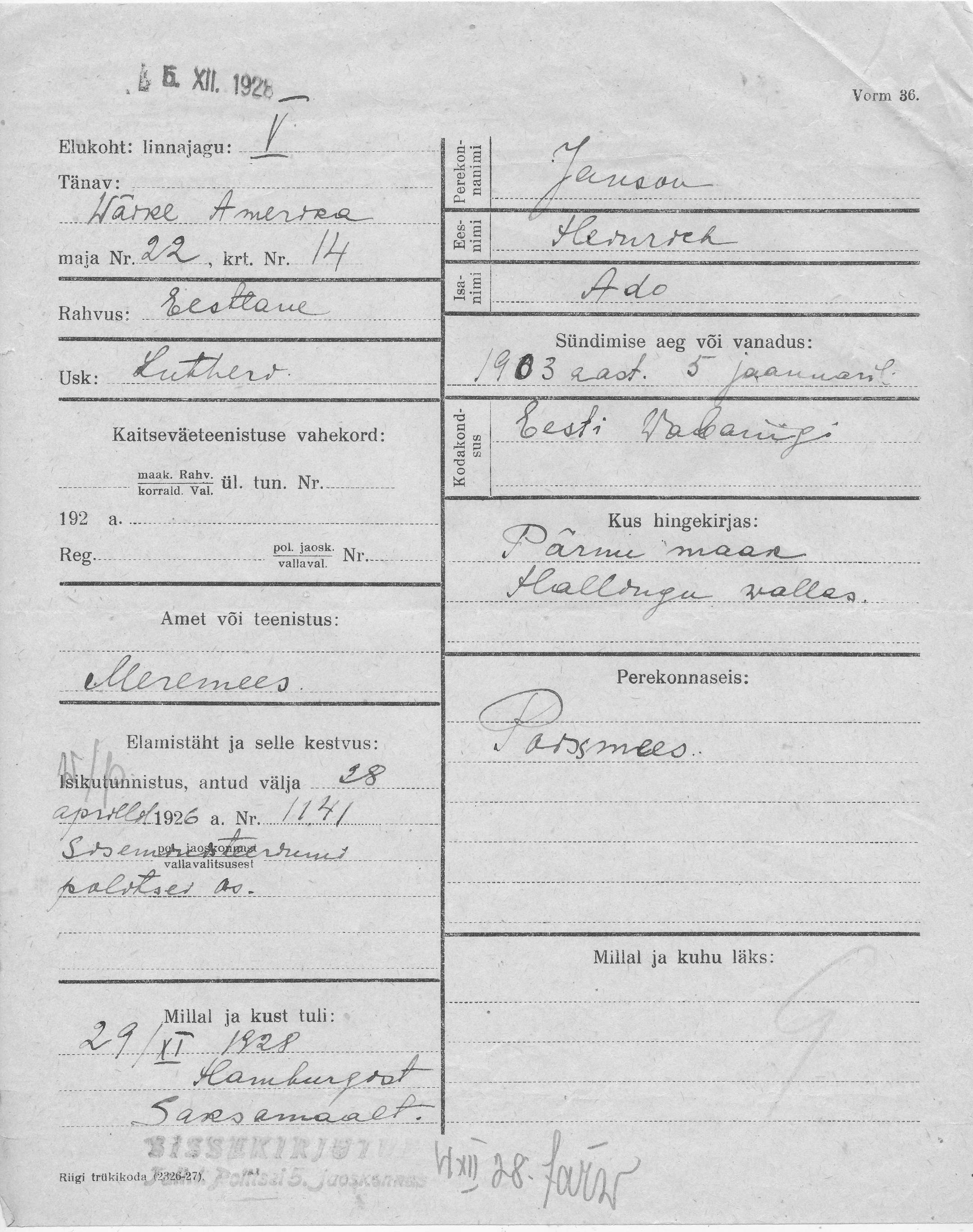 Janson, Heinrich, Ado