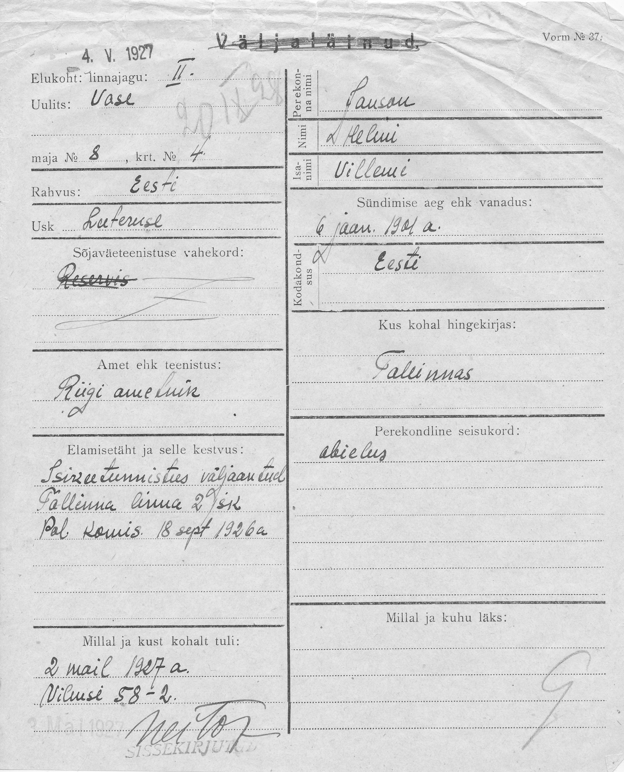 Janson, Helmi, Villem