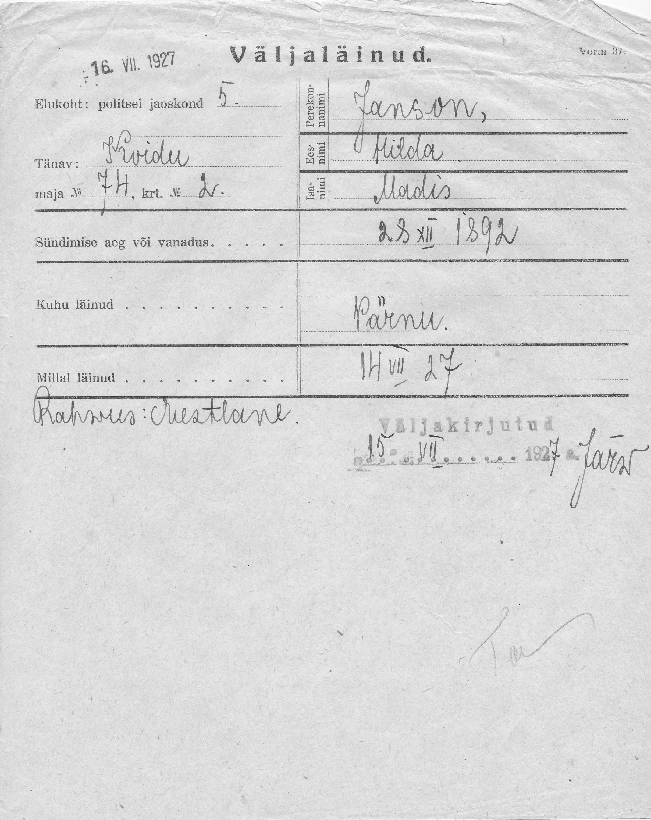 Janson, Hilda, Madis