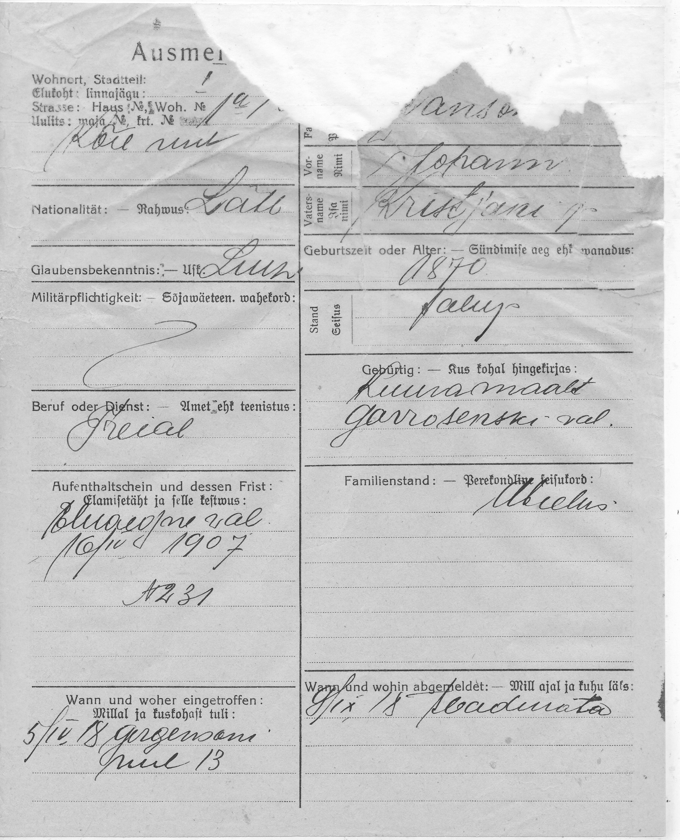 Janson, Johann, Kristjan