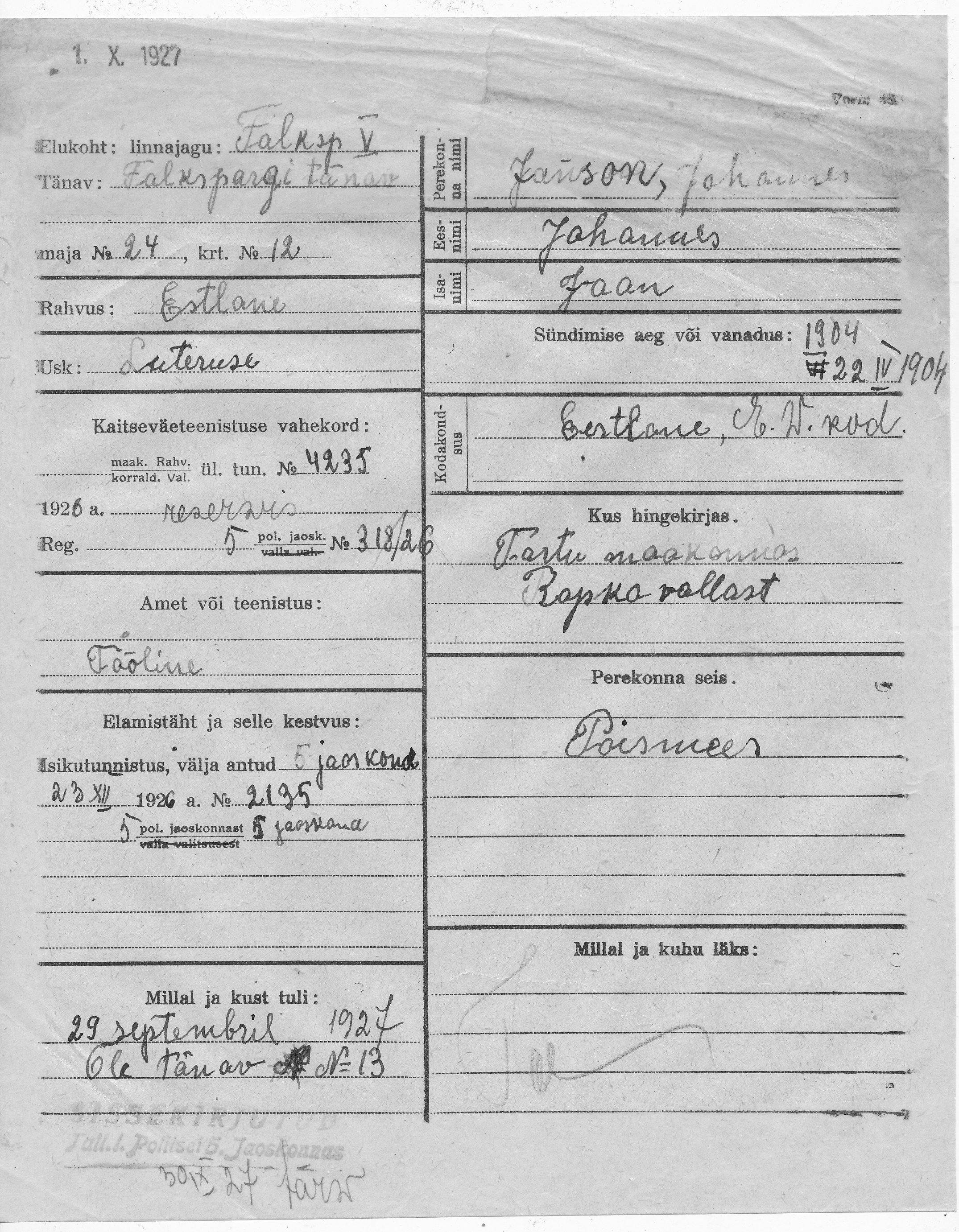 Janson, Johannes, Jaan