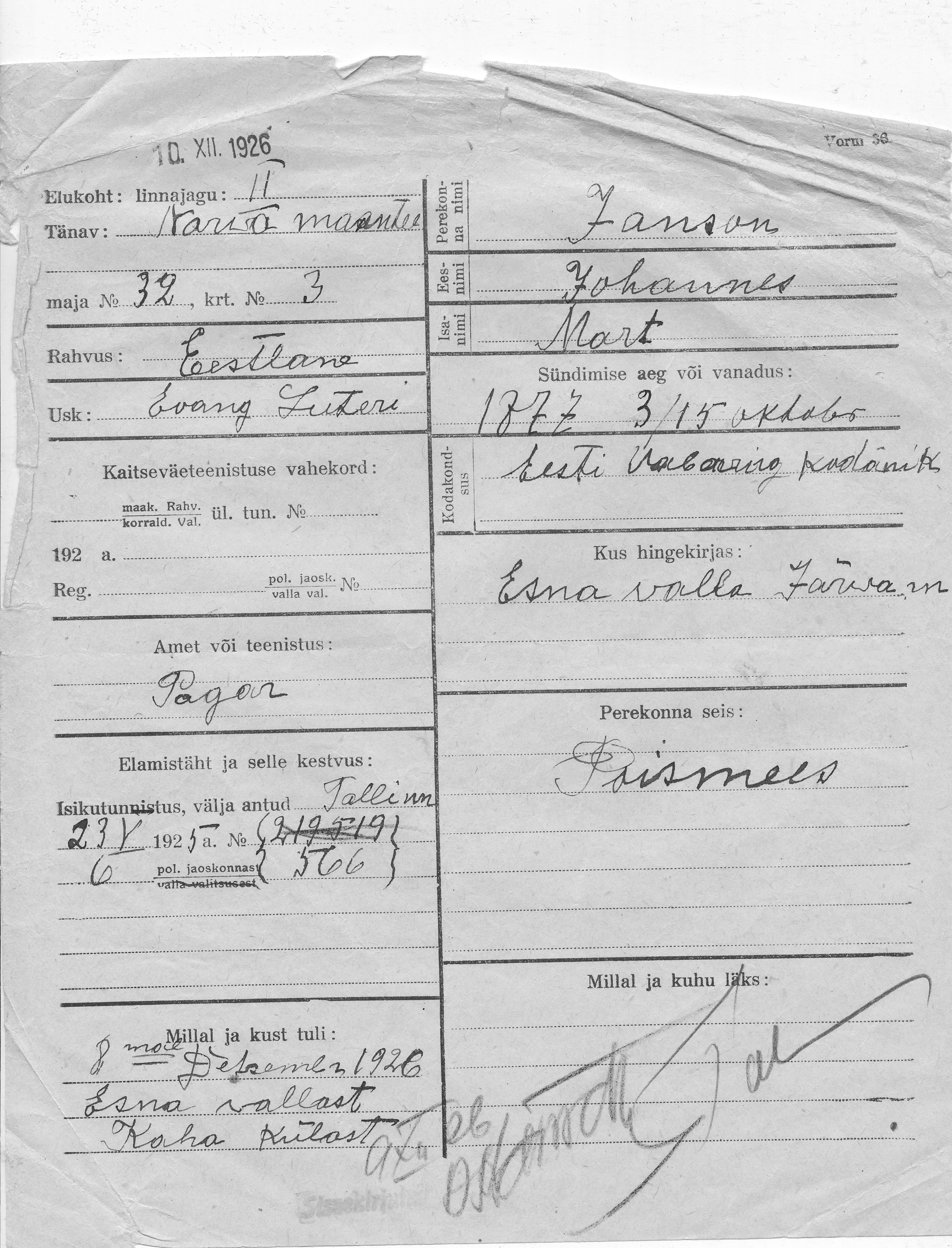 Janson, Johannes, Mart