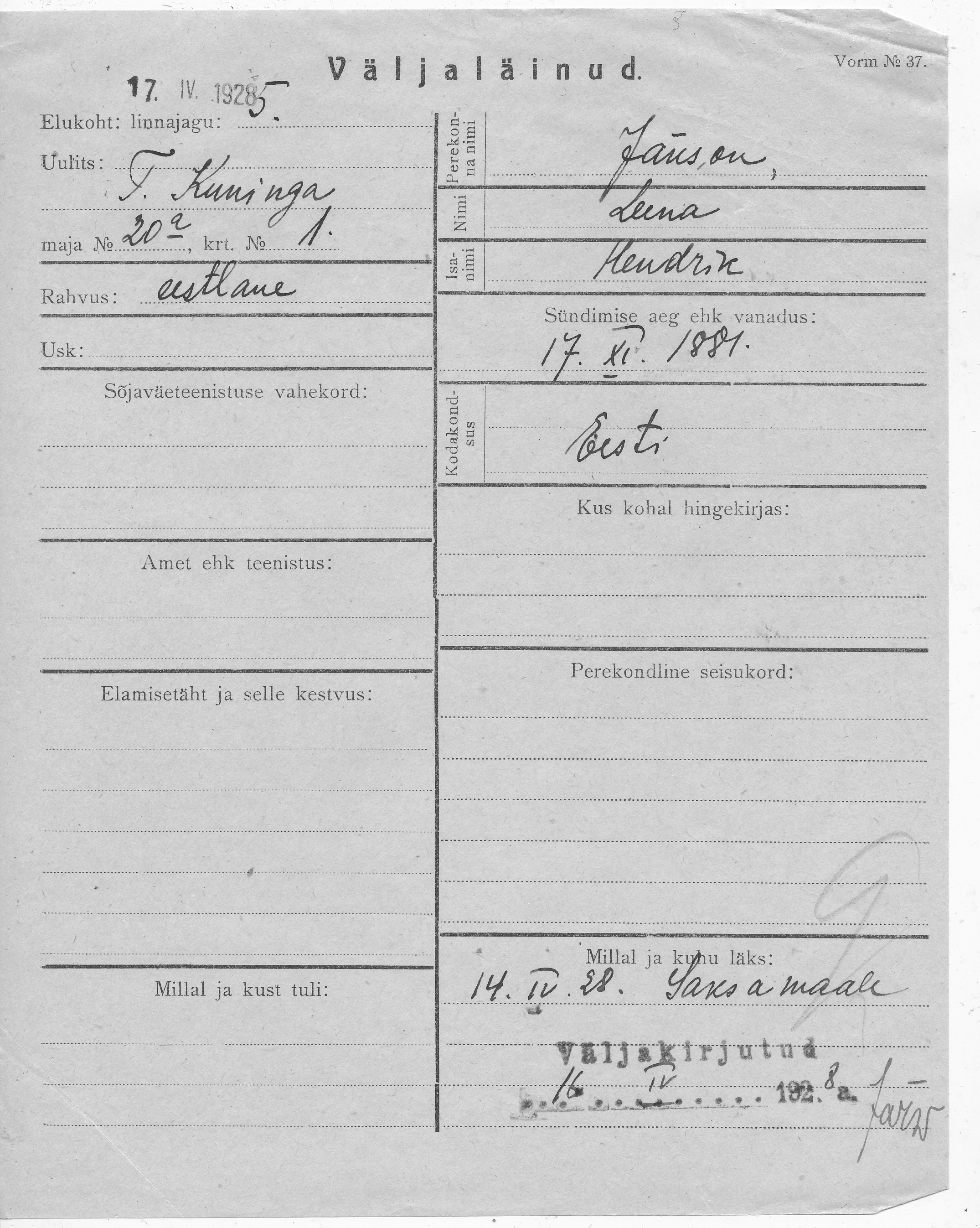 Janson, Leena, Hendrik