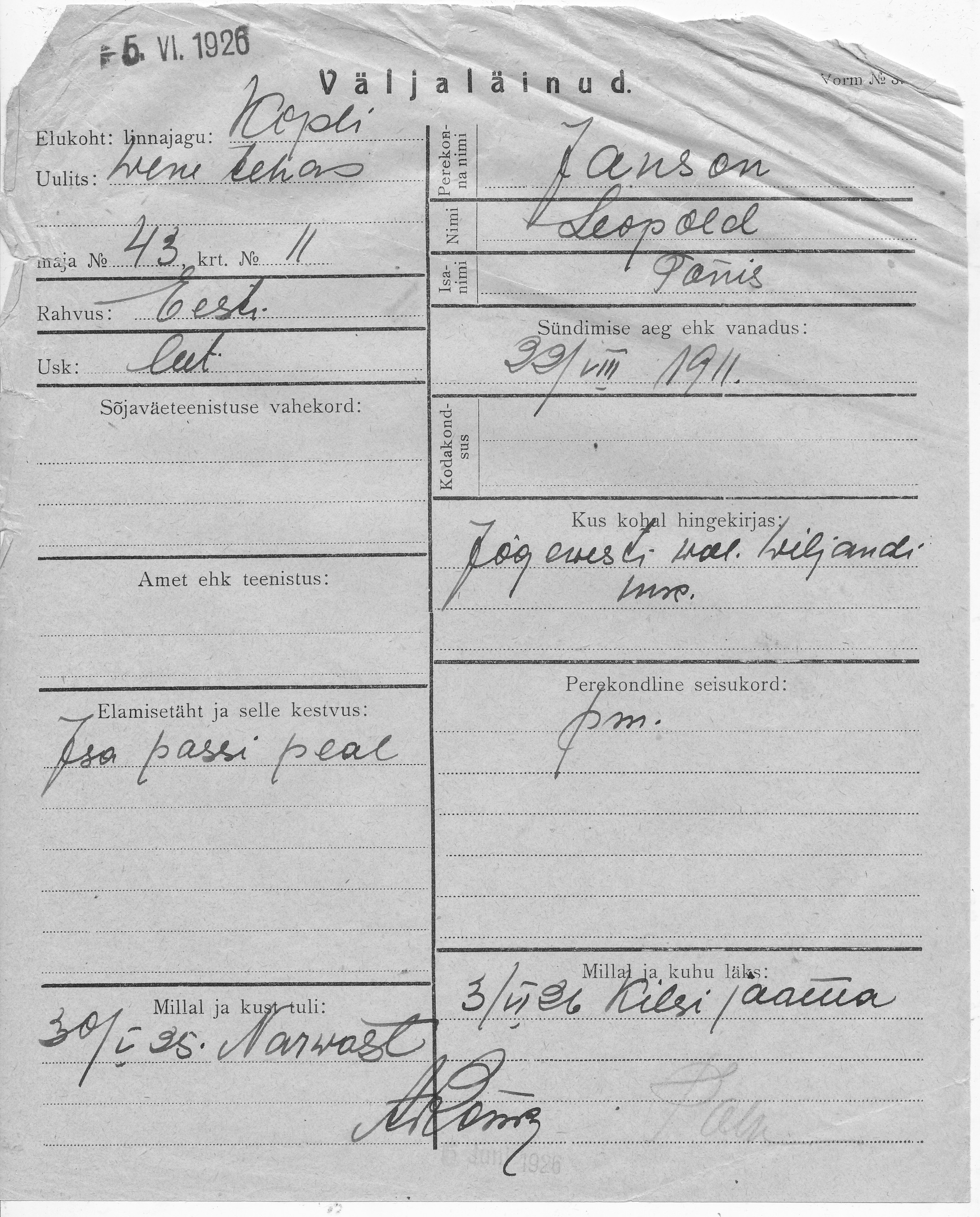 Janson, Leopold, Tõnis