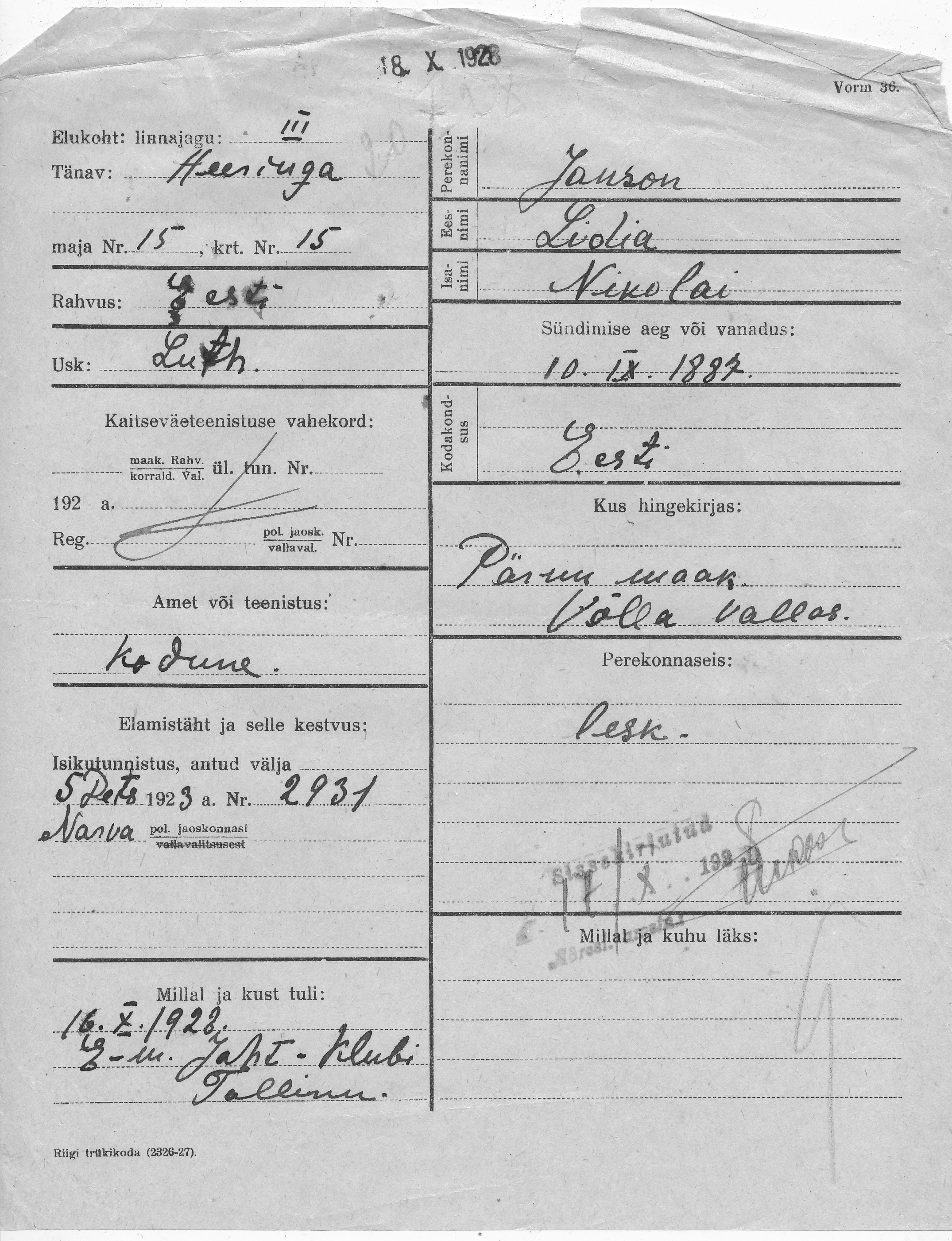 Janson, Lidia, Nikolai