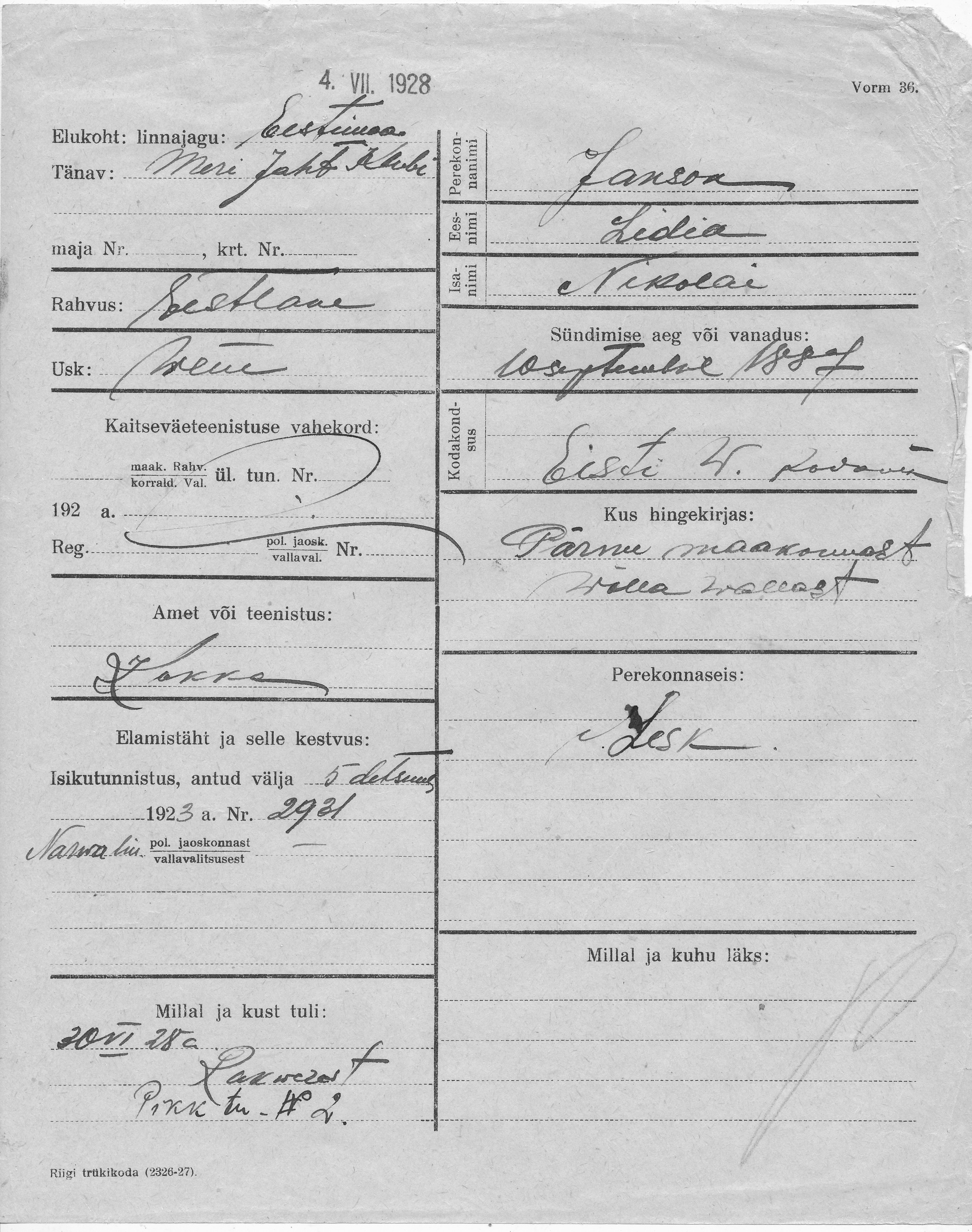 Janson, Lidia, Nikolai