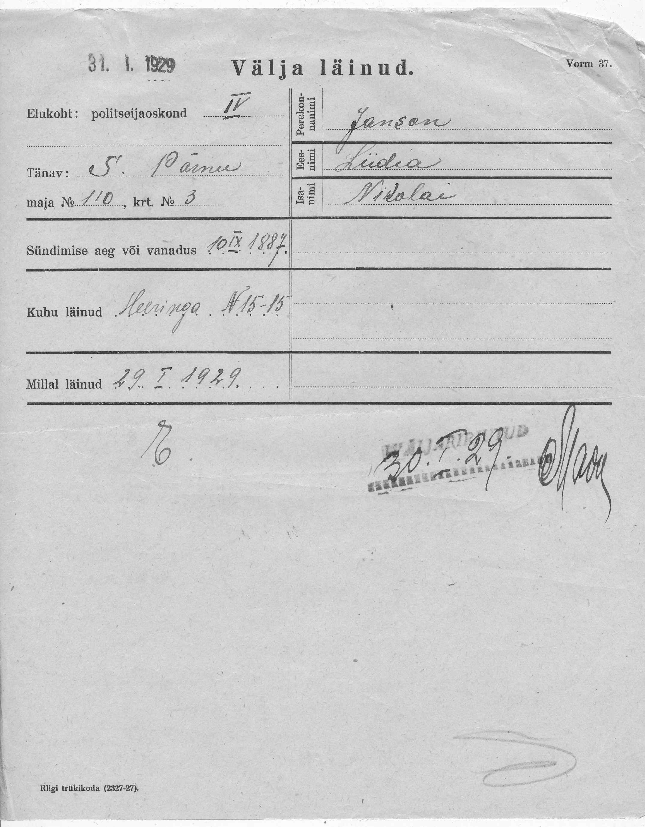 Janson, Liidia, Nikolai