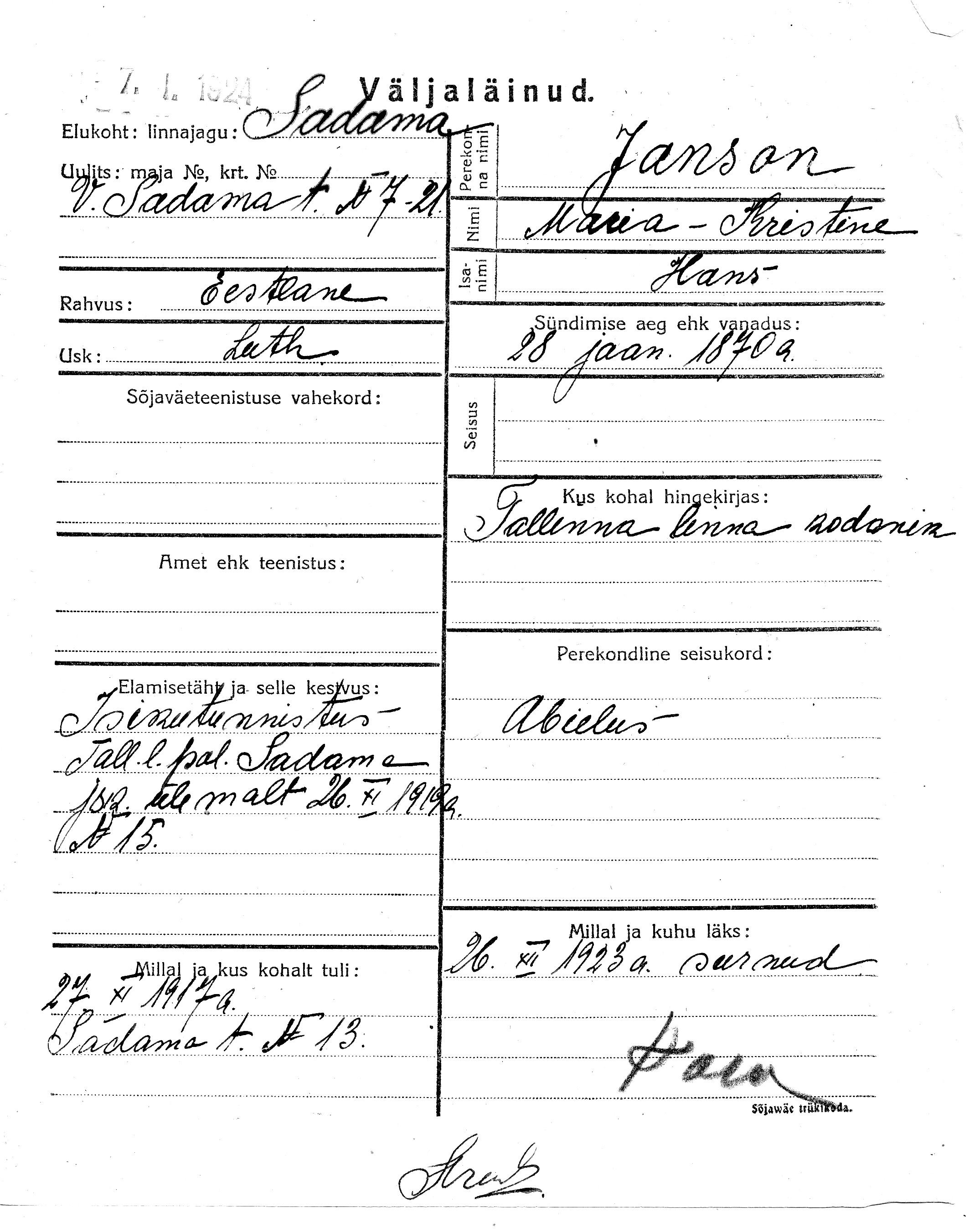 Janson, Maria-Kristine, Hans