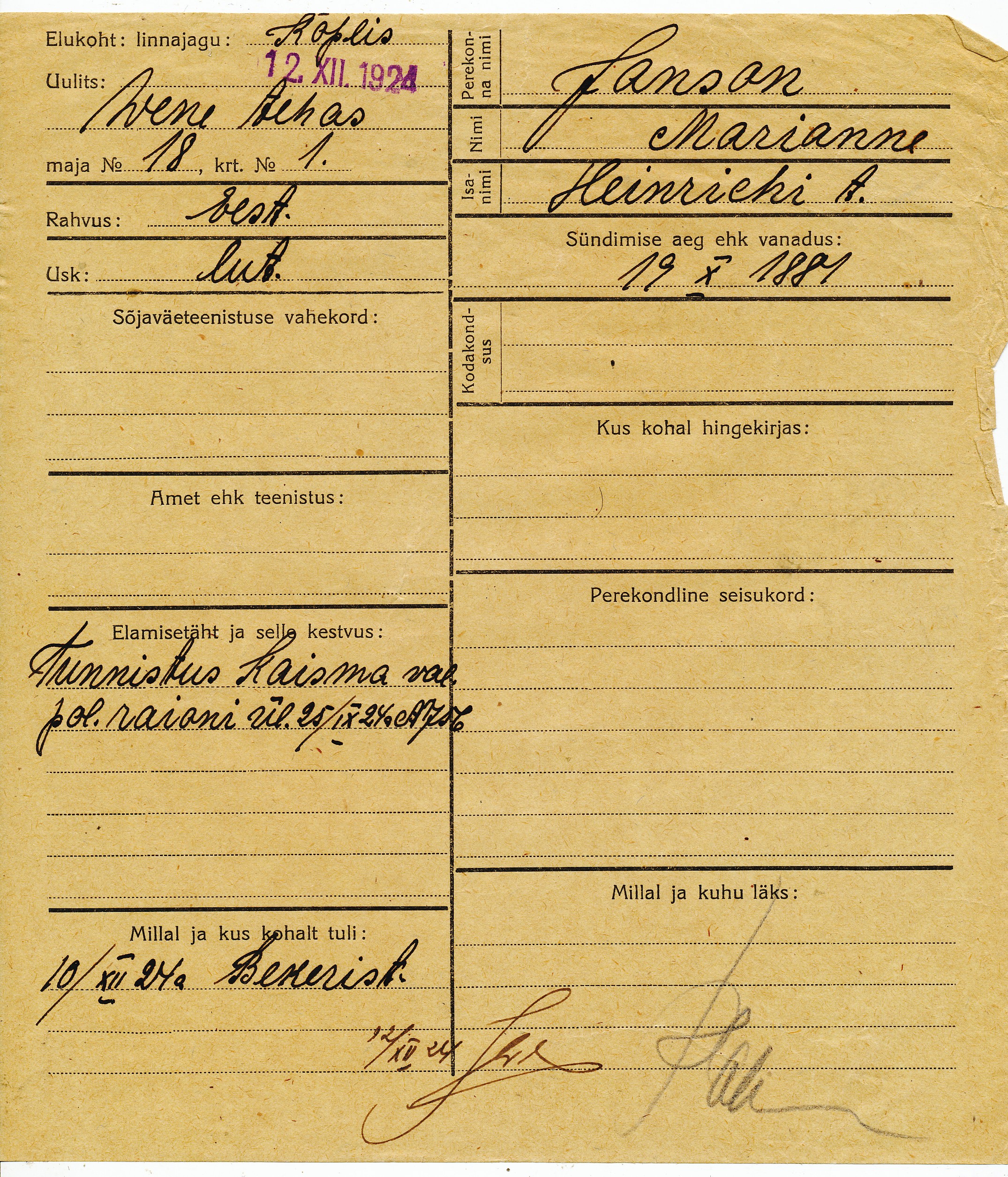 Janson, Marianne, Heinrich