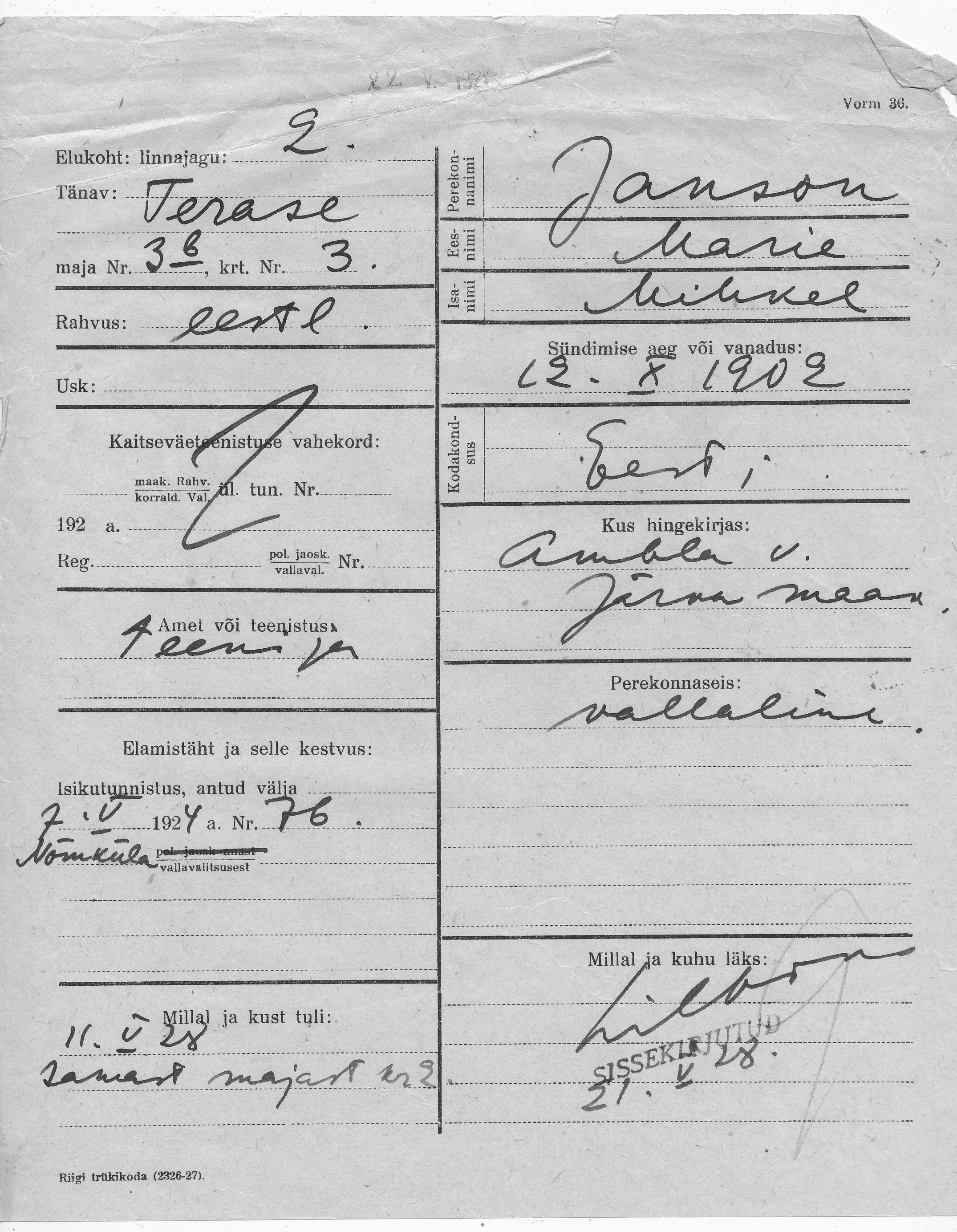 Janson, Marie, Mihkel