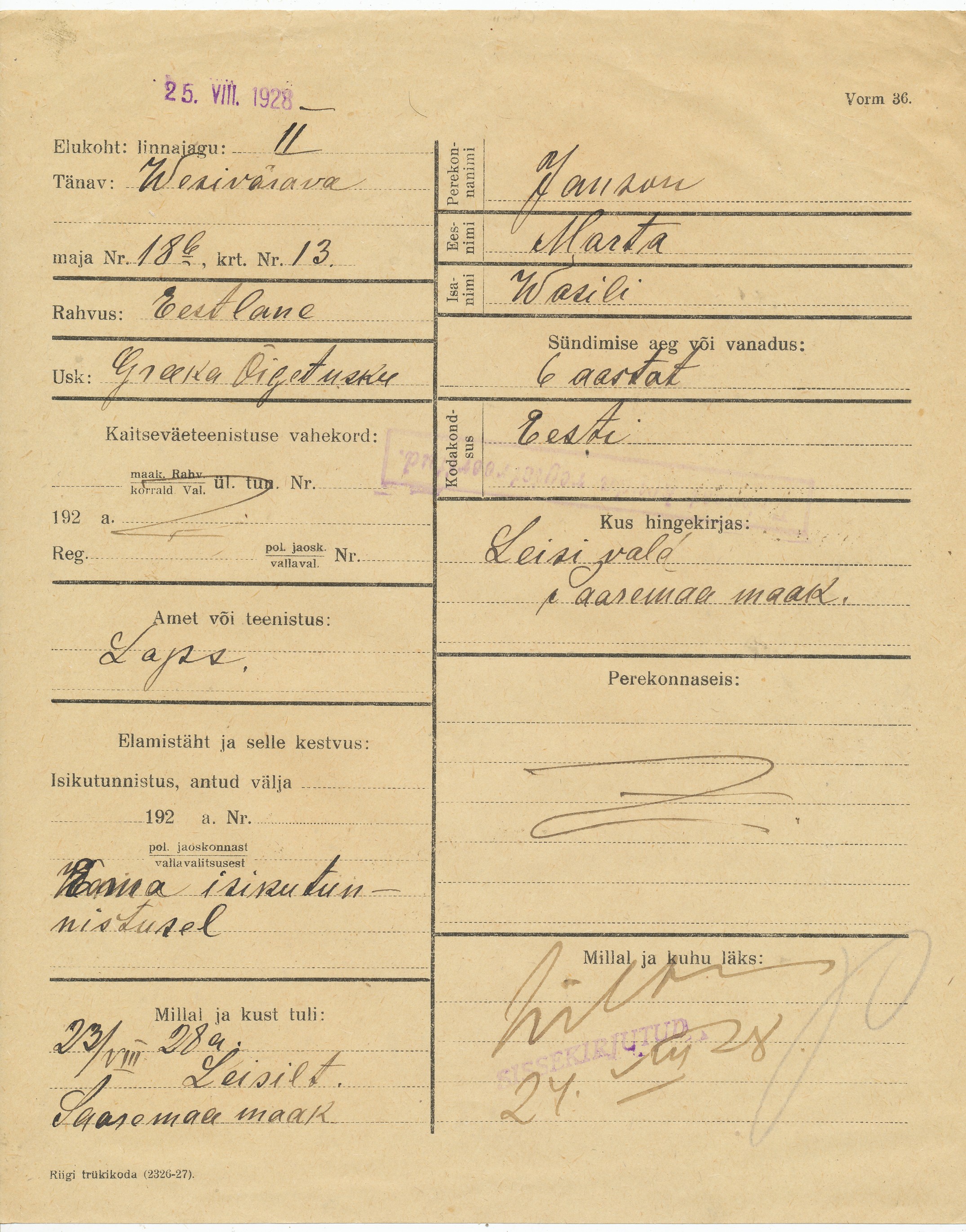 Janson, Marta, Wasili