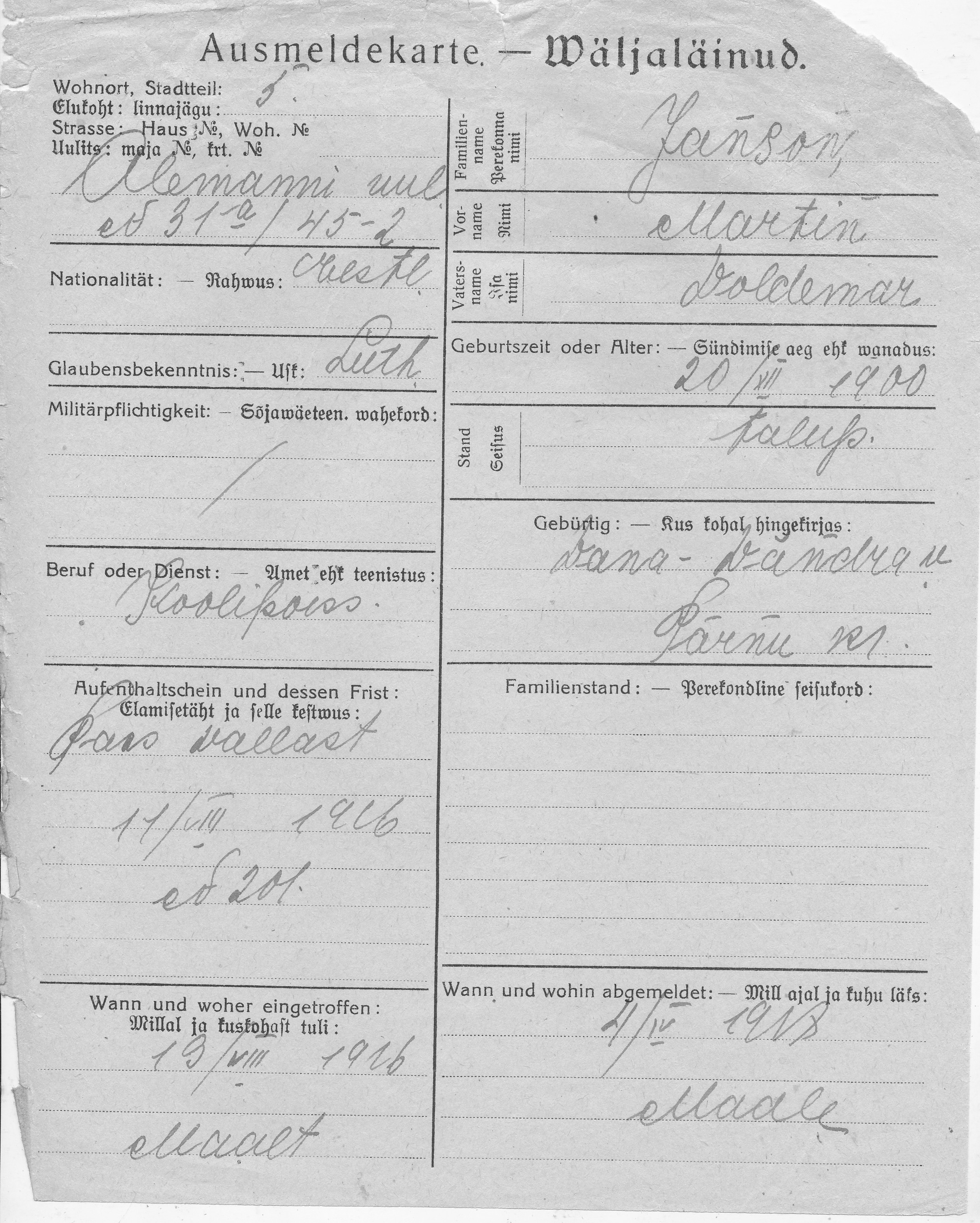 Janson, Martin, Voldemar