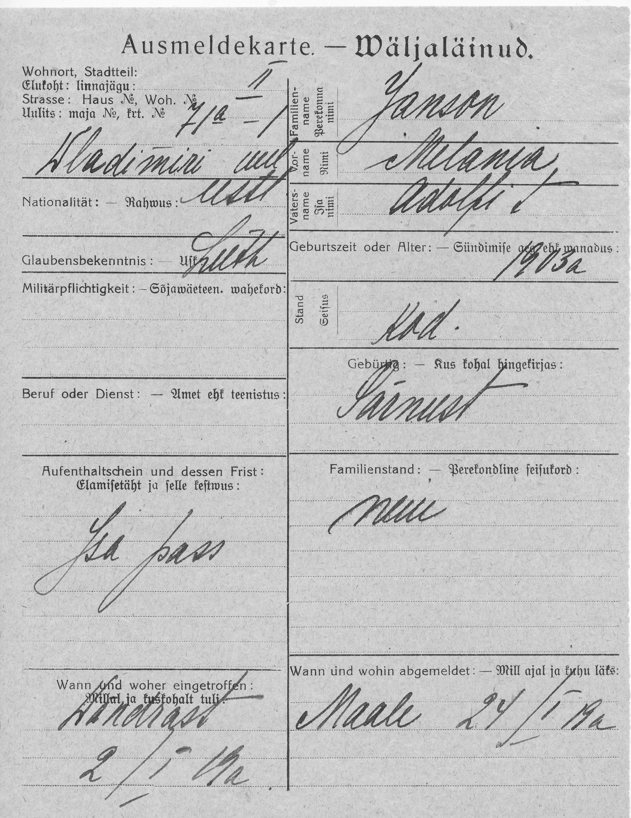 Janson, Melania, Adolf