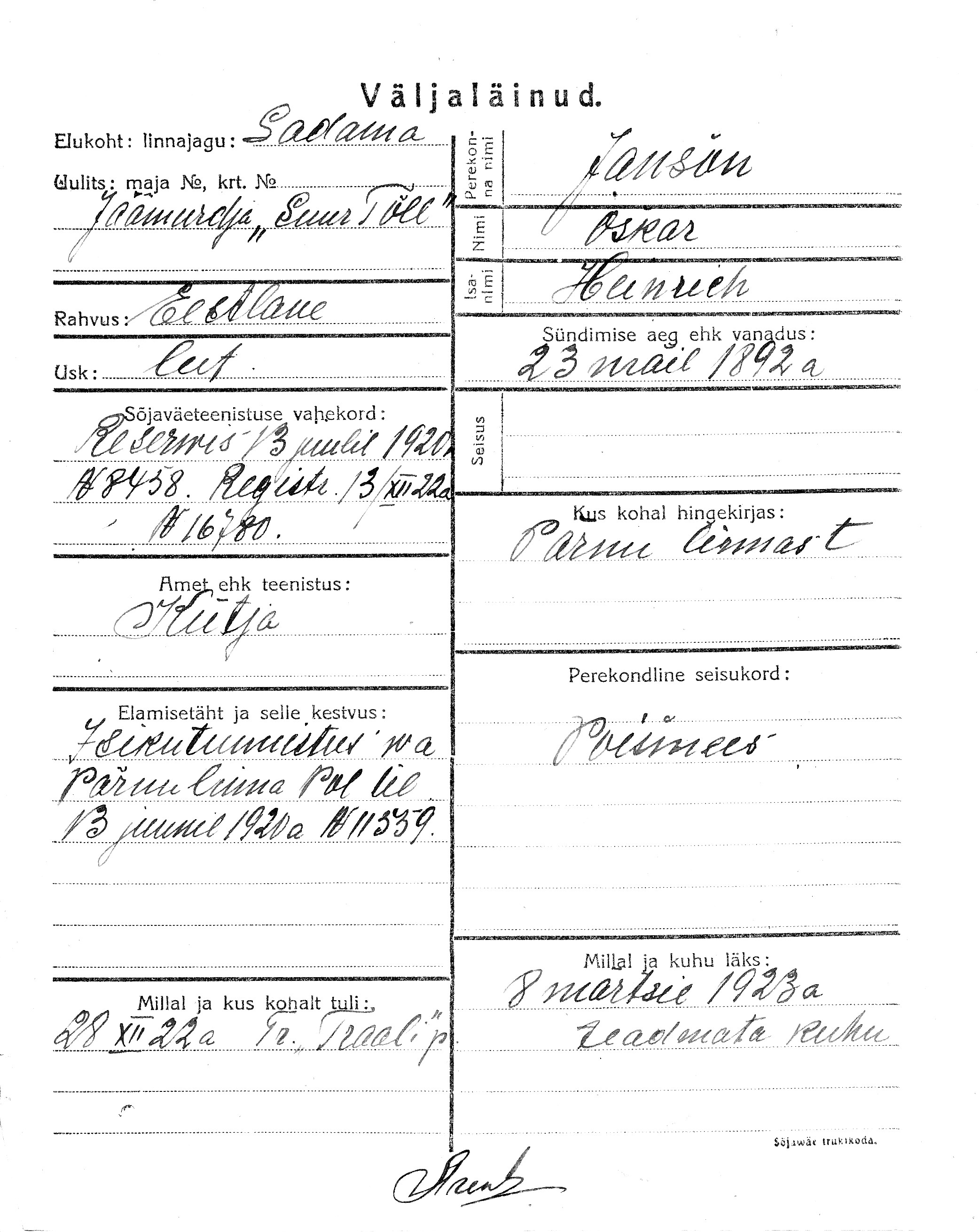 Janson, Oskar, Heinrich