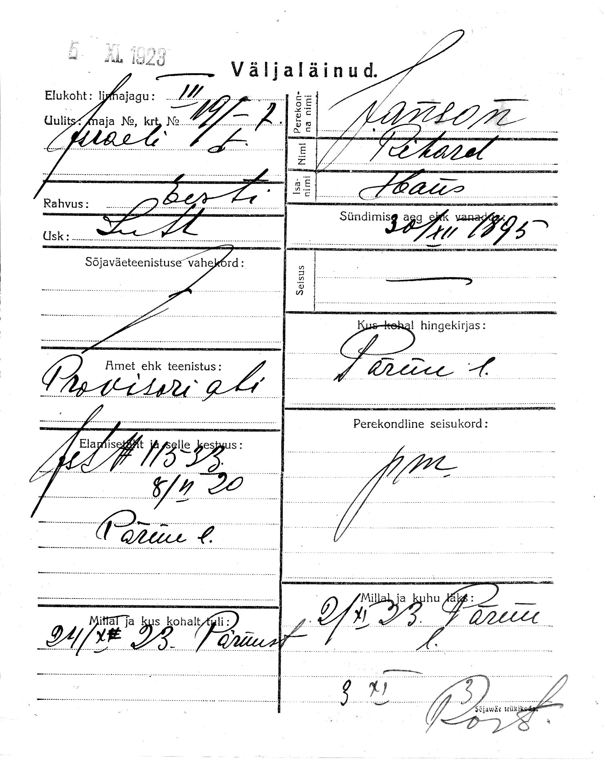 Janson, Rihard, Hans