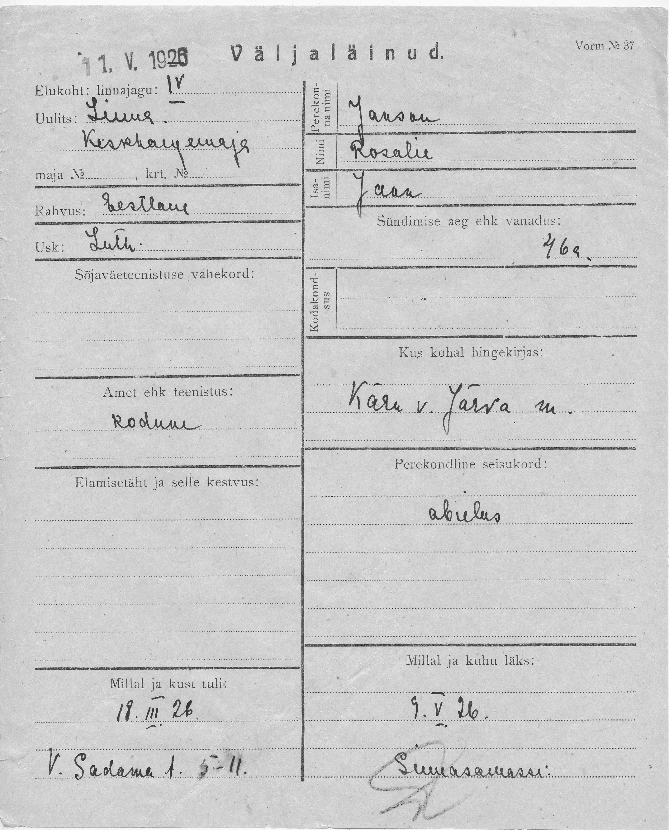 Janson, Rosalie, Jaan