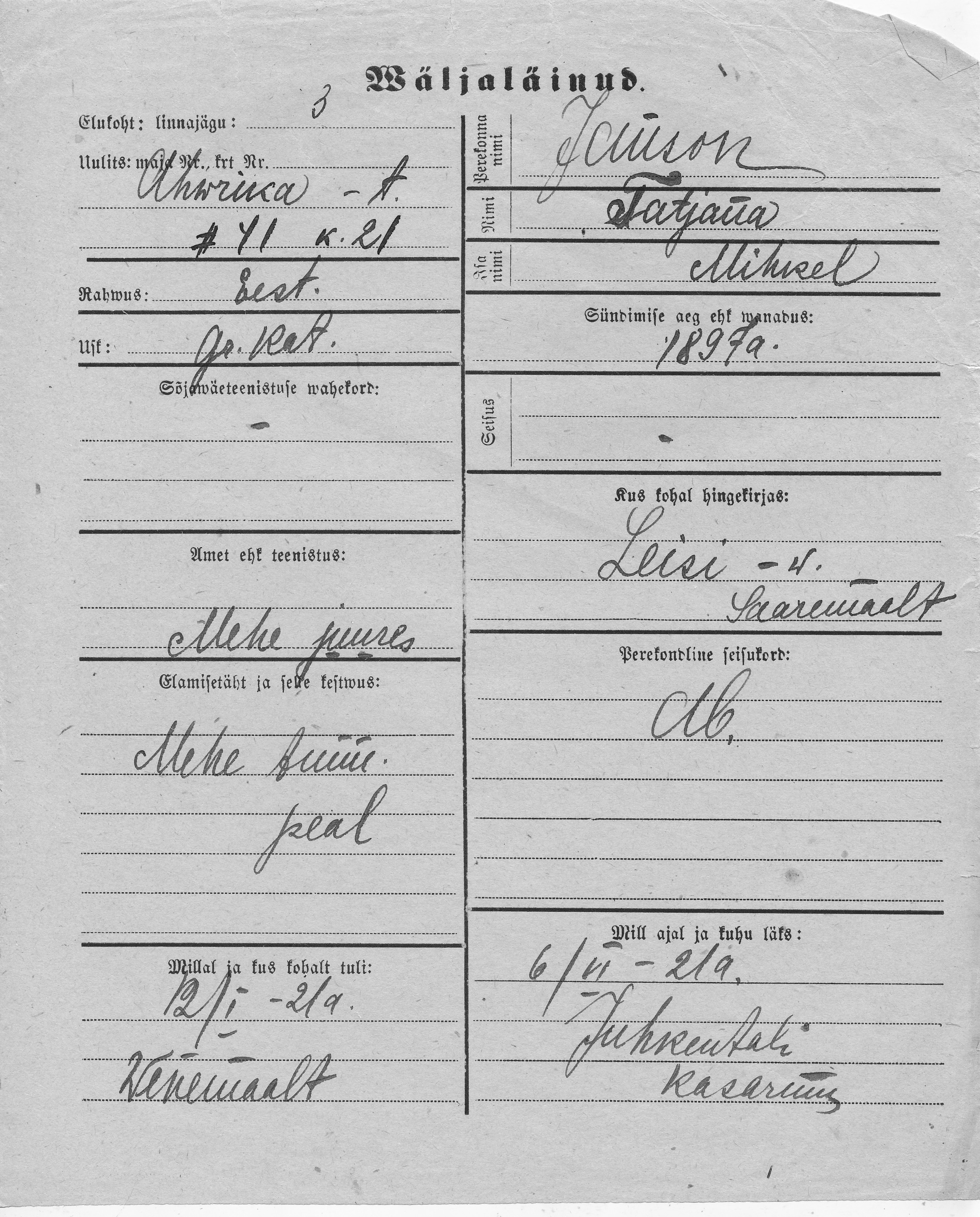 Janson, Tatjana, Mihkel