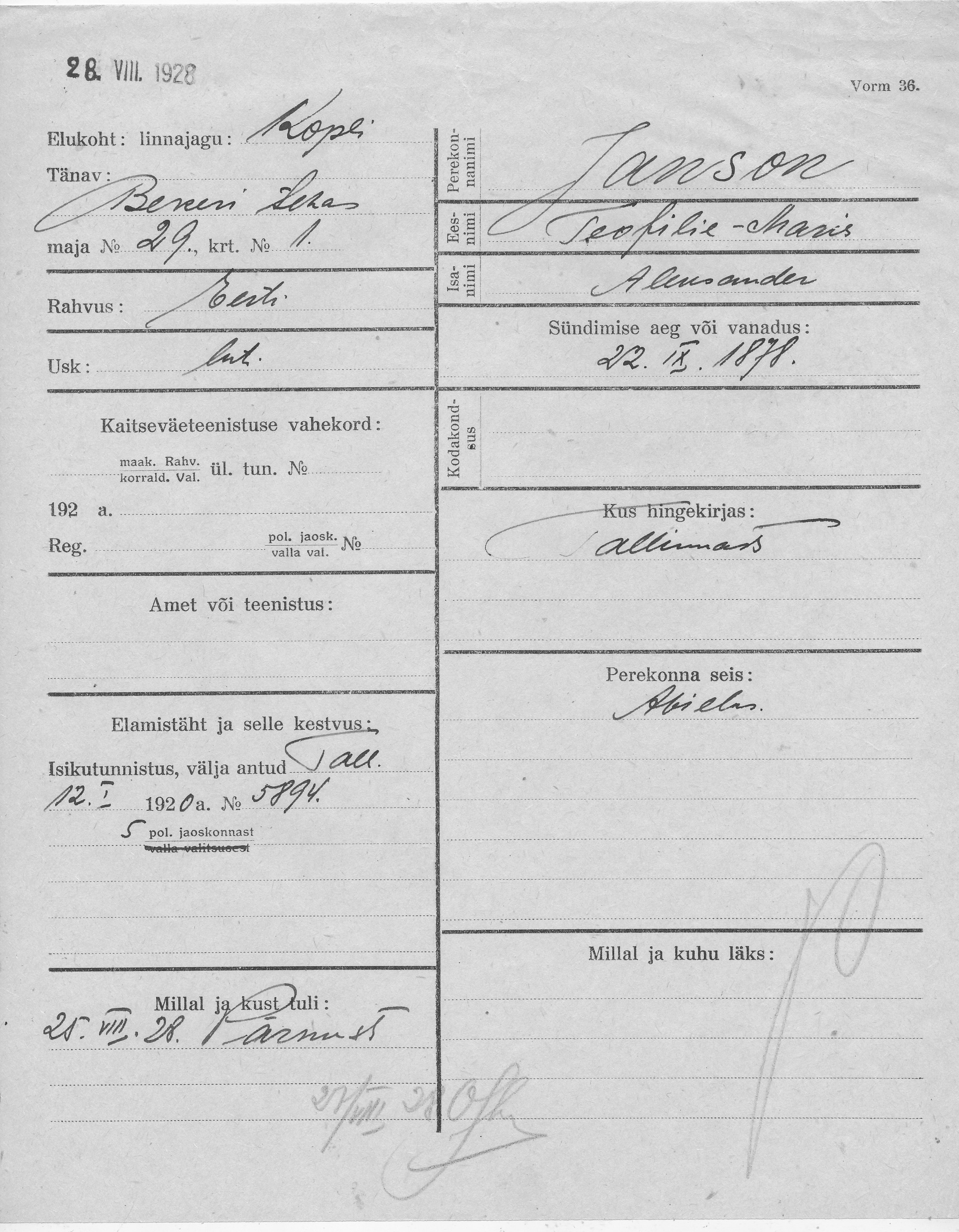 Janson, Teofilie-Maria, Aleksander