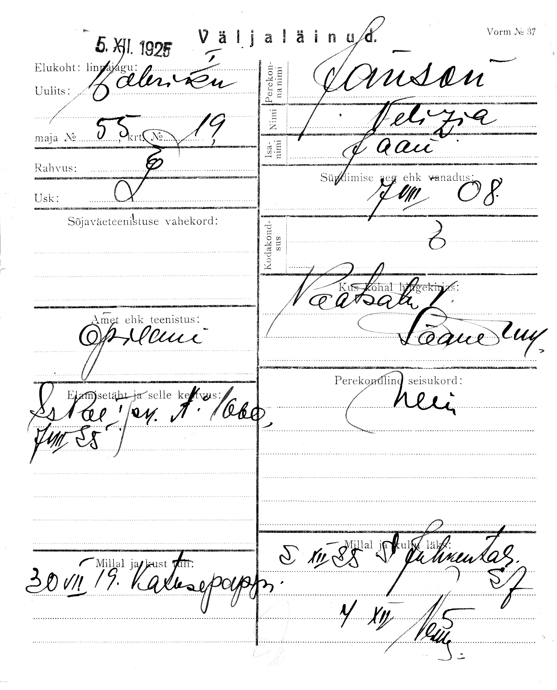 Janson, Velizia, Jaan