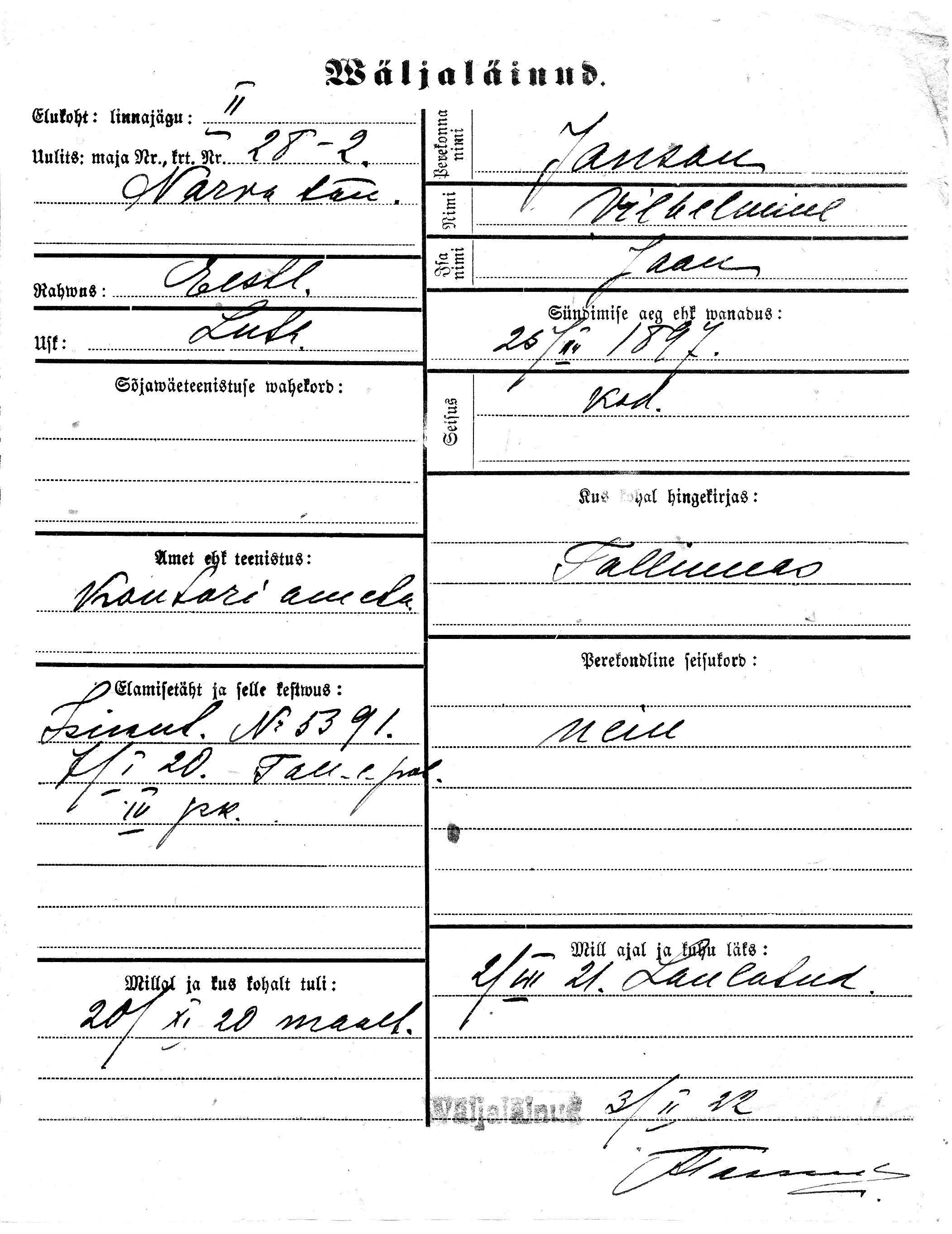 Janson, Vilhelmine, Jaan