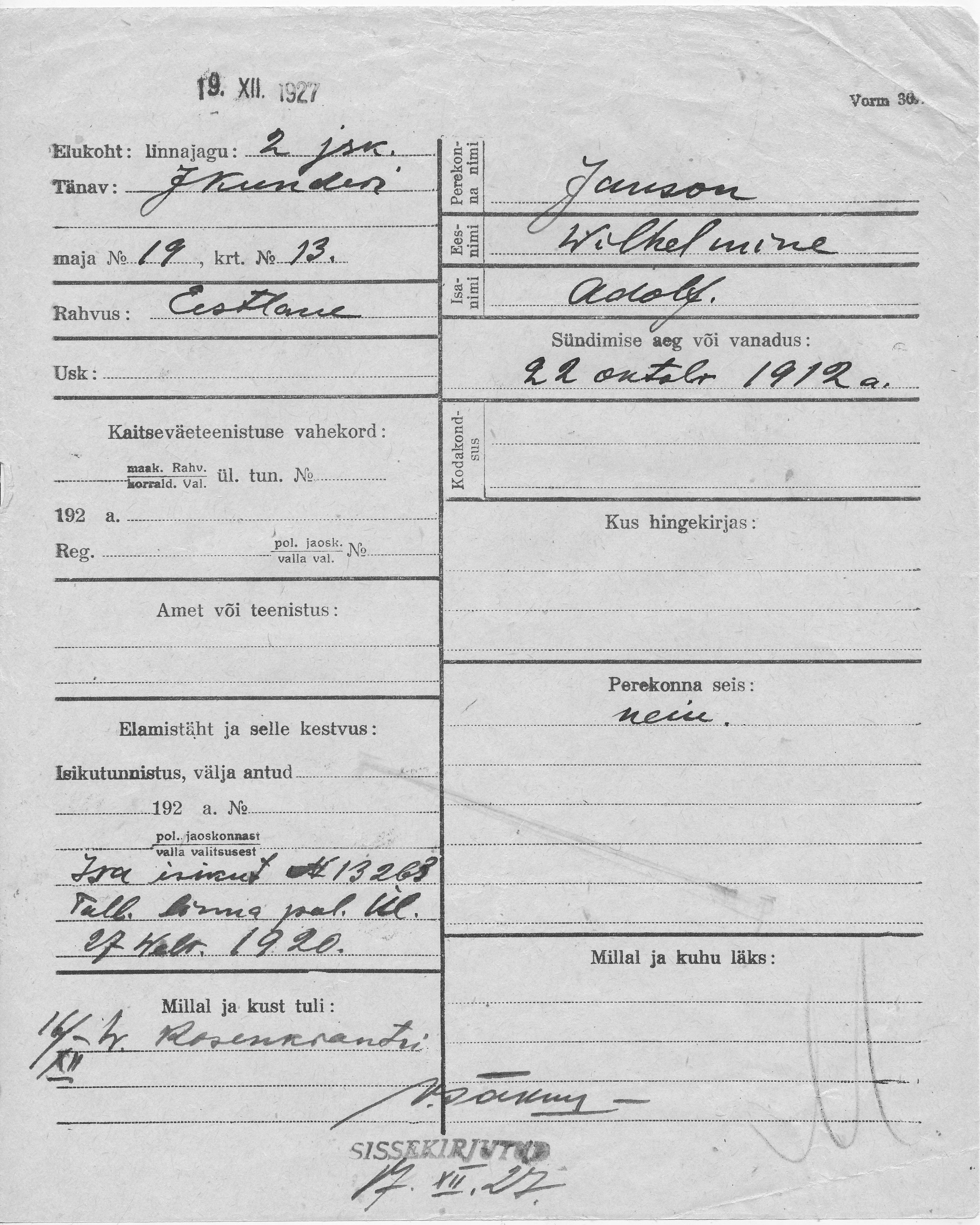 Janson, Wilhelmine, Adolf