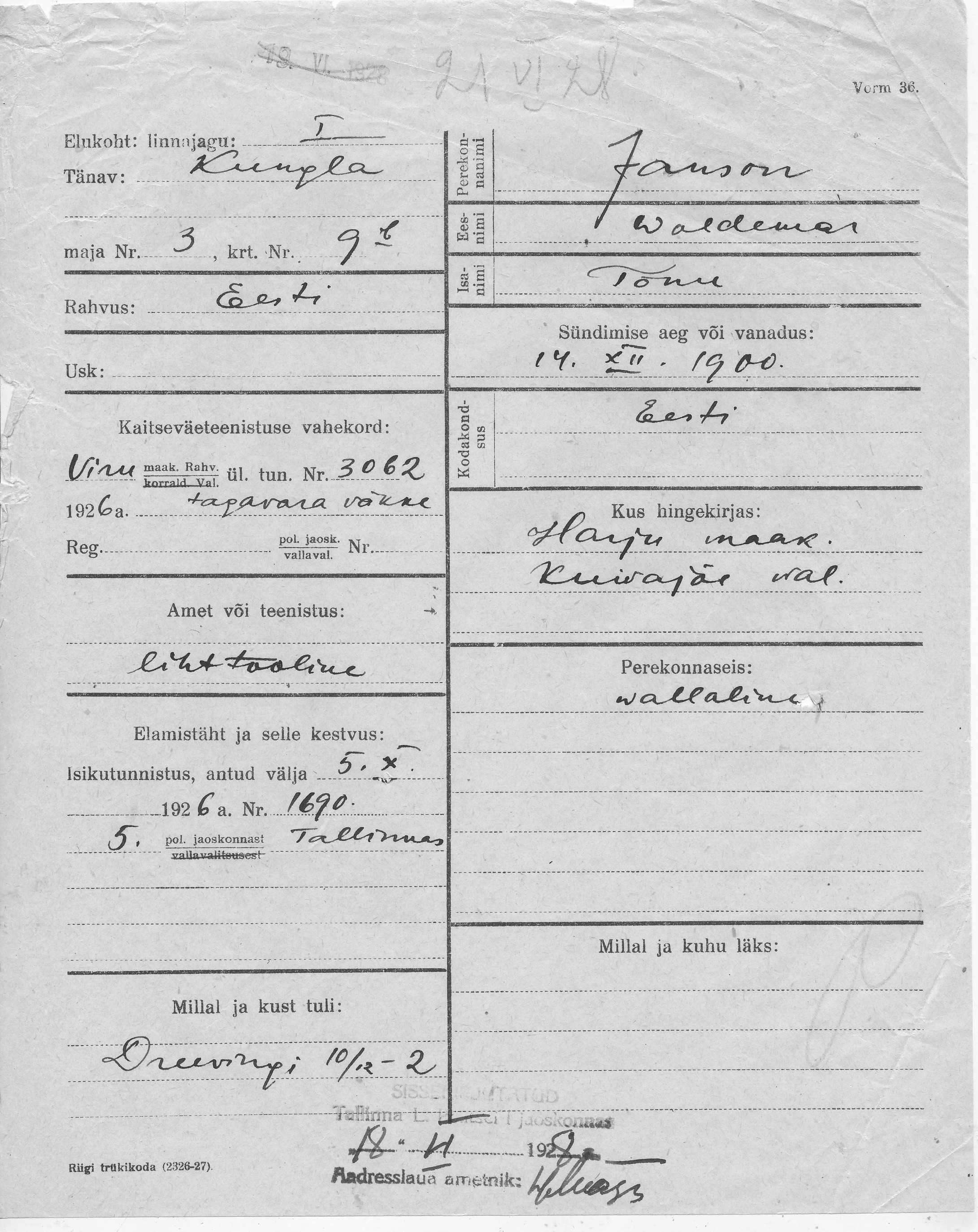 Janson, Woldemar, Tõnu