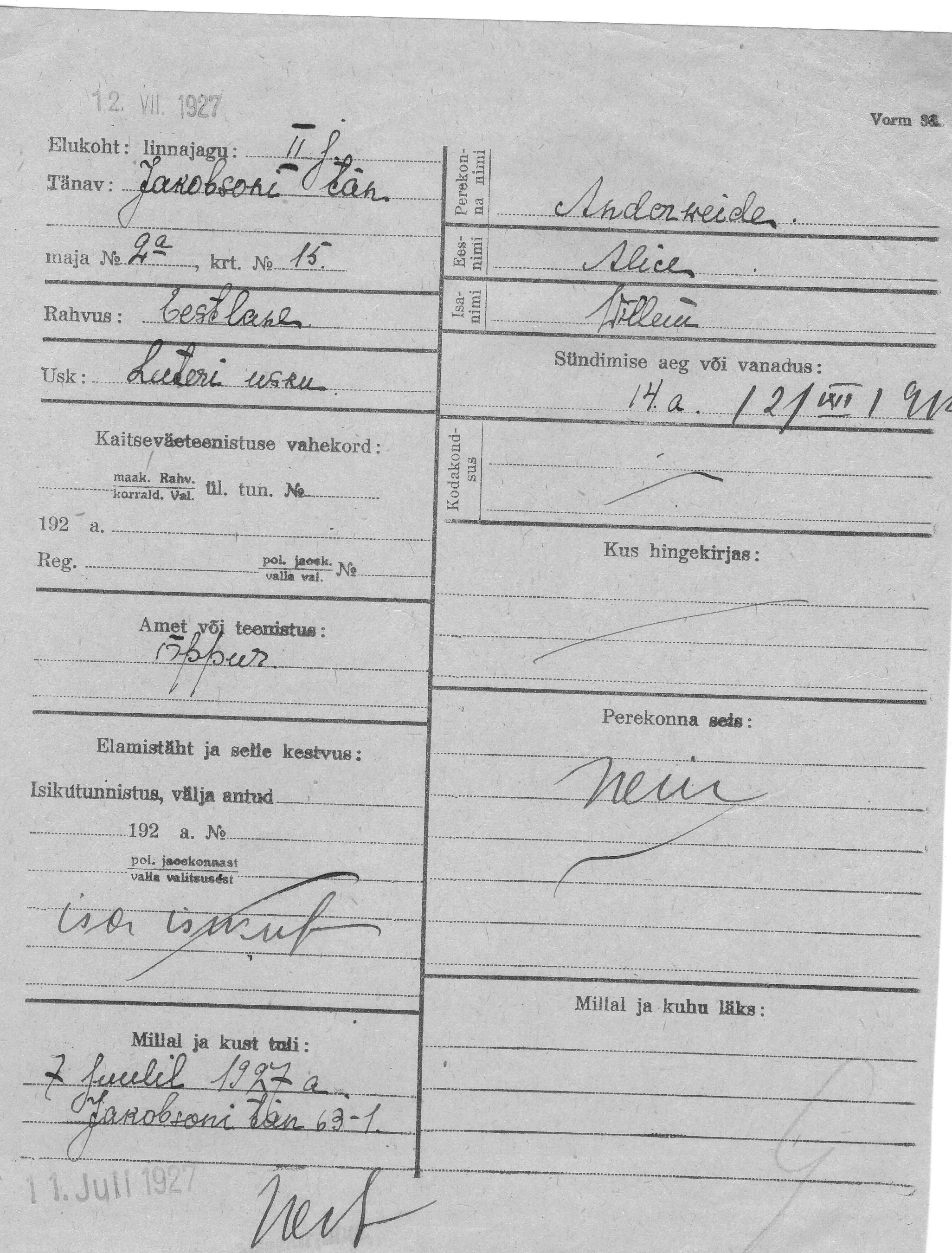 Anderweide, Alice, Willem