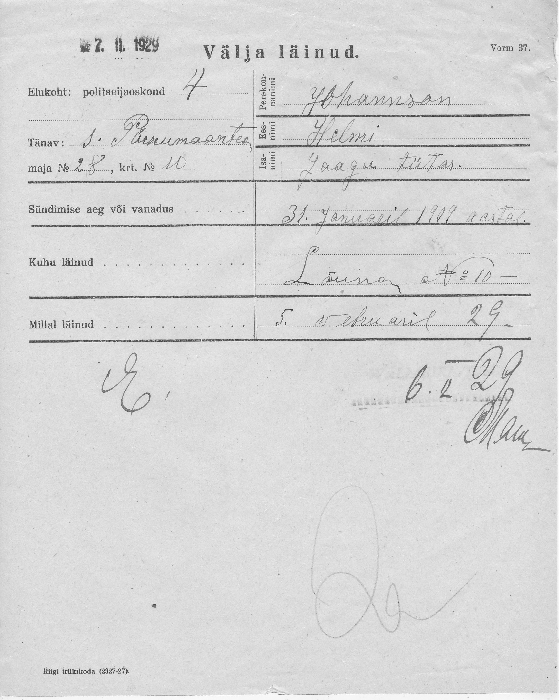 Johannson, Helmi, Jaak