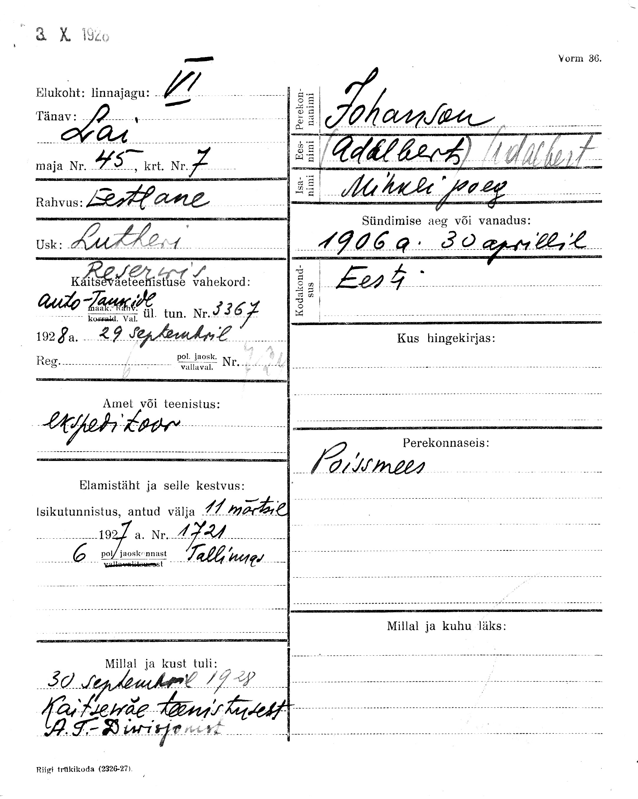 Johanson, (Adelbert)Adalbert, Mihkel