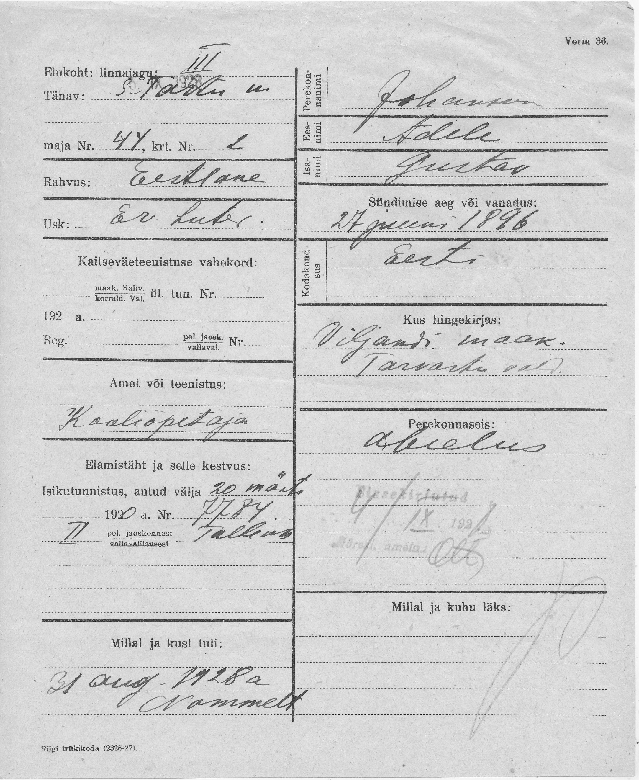 Johanson, Adele, Gustav